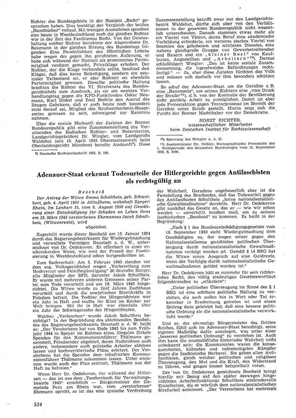 Neue Justiz (NJ), Zeitschrift für Recht und Rechtswissenschaft [Deutsche Demokratische Republik (DDR)], 8. Jahrgang 1954, Seite 534 (NJ DDR 1954, S. 534)