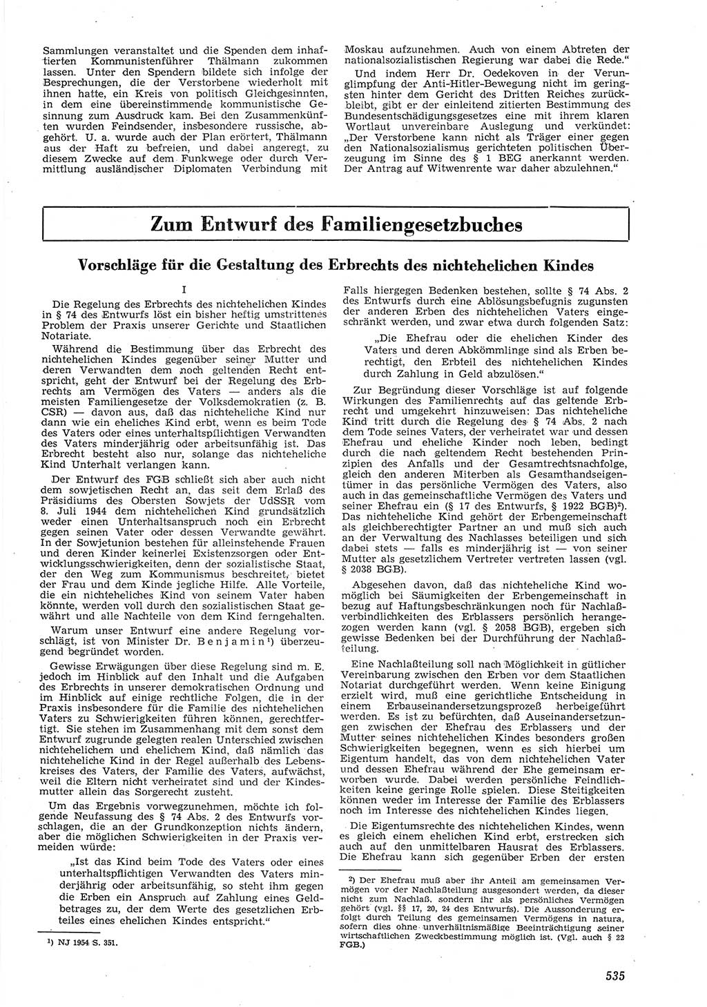 Neue Justiz (NJ), Zeitschrift für Recht und Rechtswissenschaft [Deutsche Demokratische Republik (DDR)], 8. Jahrgang 1954, Seite 535 (NJ DDR 1954, S. 535)