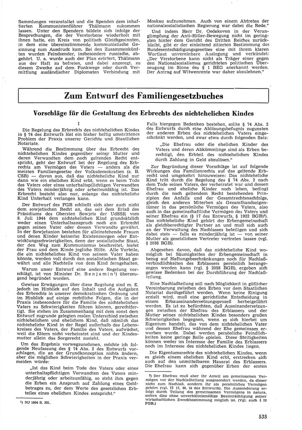 Neue Justiz (NJ), Zeitschrift für Recht und Rechtswissenschaft [Deutsche Demokratische Republik (DDR)], 8. Jahrgang 1954, Seite 535 (NJ DDR 1954, S. 535)