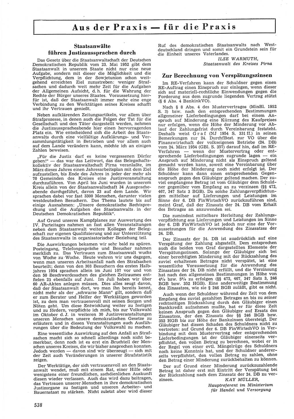 Neue Justiz (NJ), Zeitschrift für Recht und Rechtswissenschaft [Deutsche Demokratische Republik (DDR)], 8. Jahrgang 1954, Seite 538 (NJ DDR 1954, S. 538)