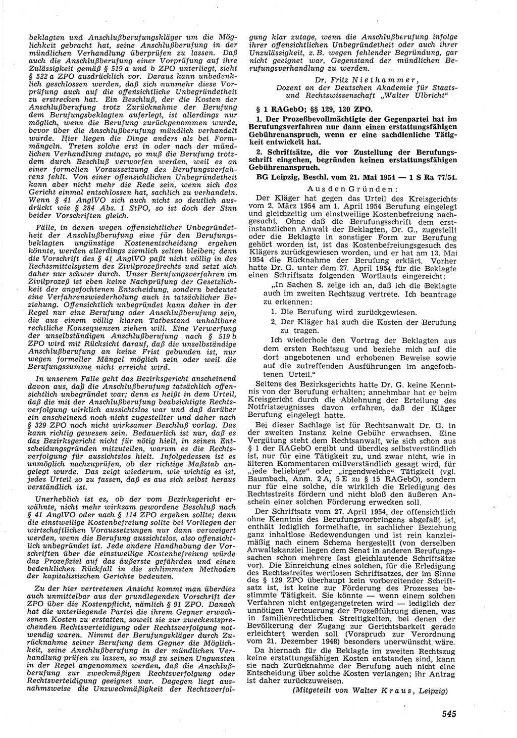 Neue Justiz (NJ), Zeitschrift für Recht und Rechtswissenschaft [Deutsche Demokratische Republik (DDR)], 8. Jahrgang 1954, Seite 545 (NJ DDR 1954, S. 545)