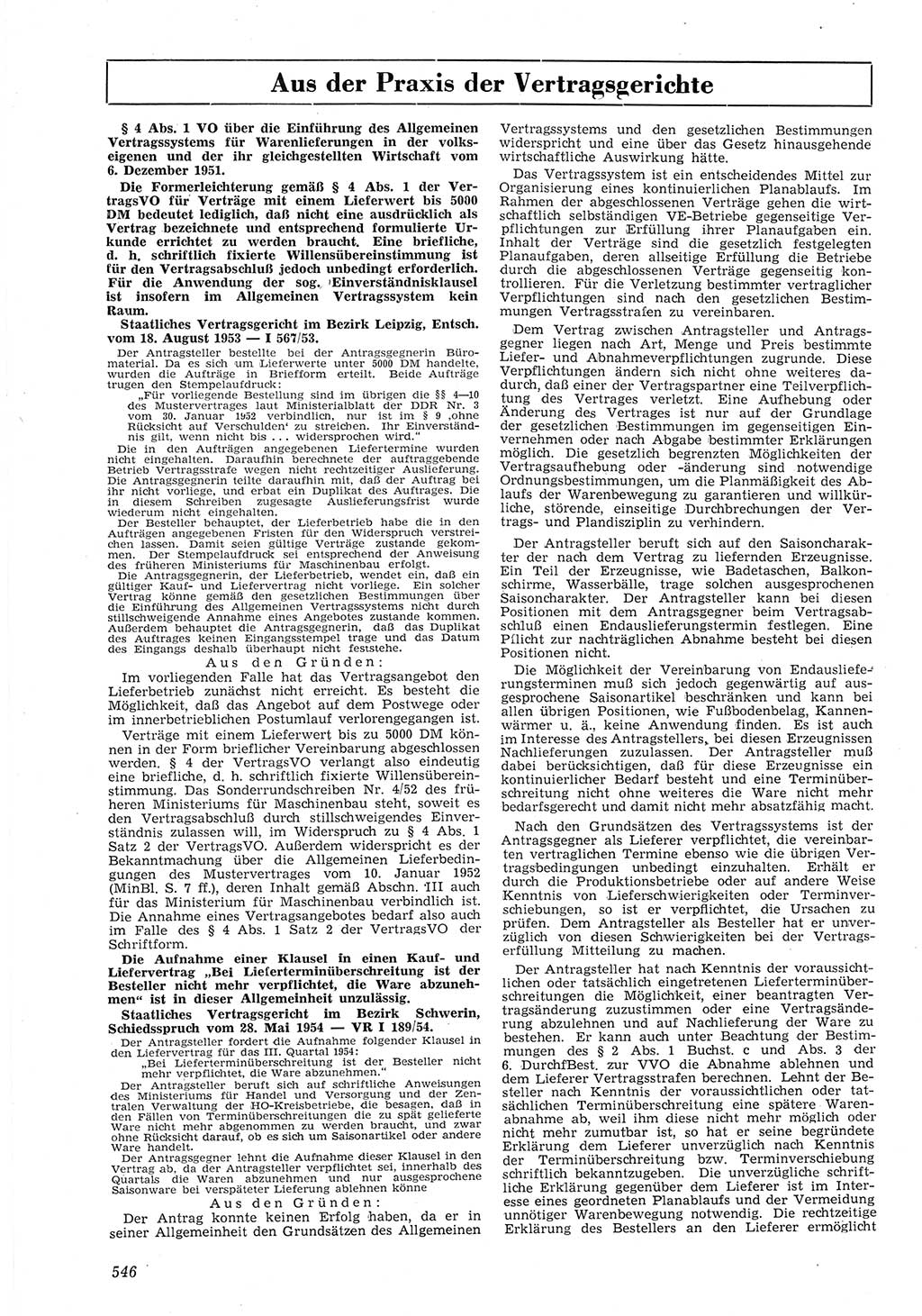 Neue Justiz (NJ), Zeitschrift für Recht und Rechtswissenschaft [Deutsche Demokratische Republik (DDR)], 8. Jahrgang 1954, Seite 546 (NJ DDR 1954, S. 546)