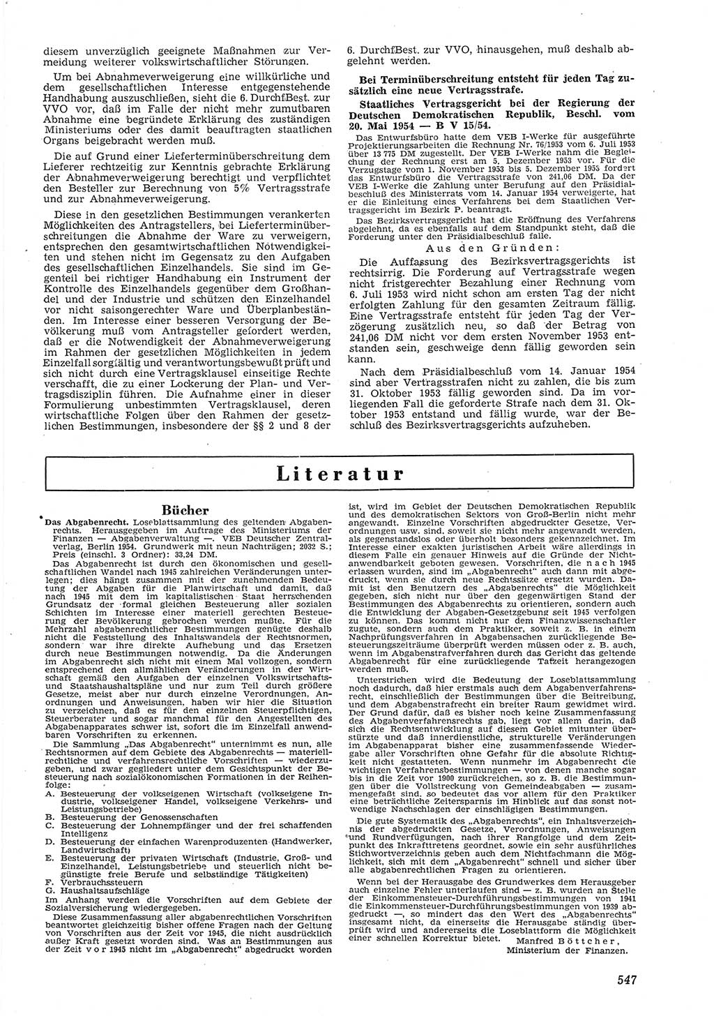 Neue Justiz (NJ), Zeitschrift für Recht und Rechtswissenschaft [Deutsche Demokratische Republik (DDR)], 8. Jahrgang 1954, Seite 547 (NJ DDR 1954, S. 547)