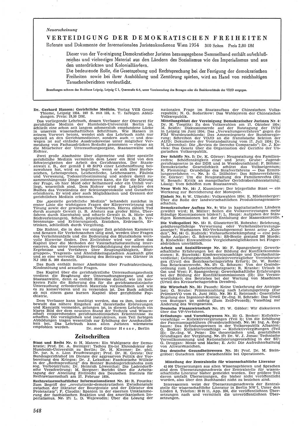 Neue Justiz (NJ), Zeitschrift für Recht und Rechtswissenschaft [Deutsche Demokratische Republik (DDR)], 8. Jahrgang 1954, Seite 548 (NJ DDR 1954, S. 548)