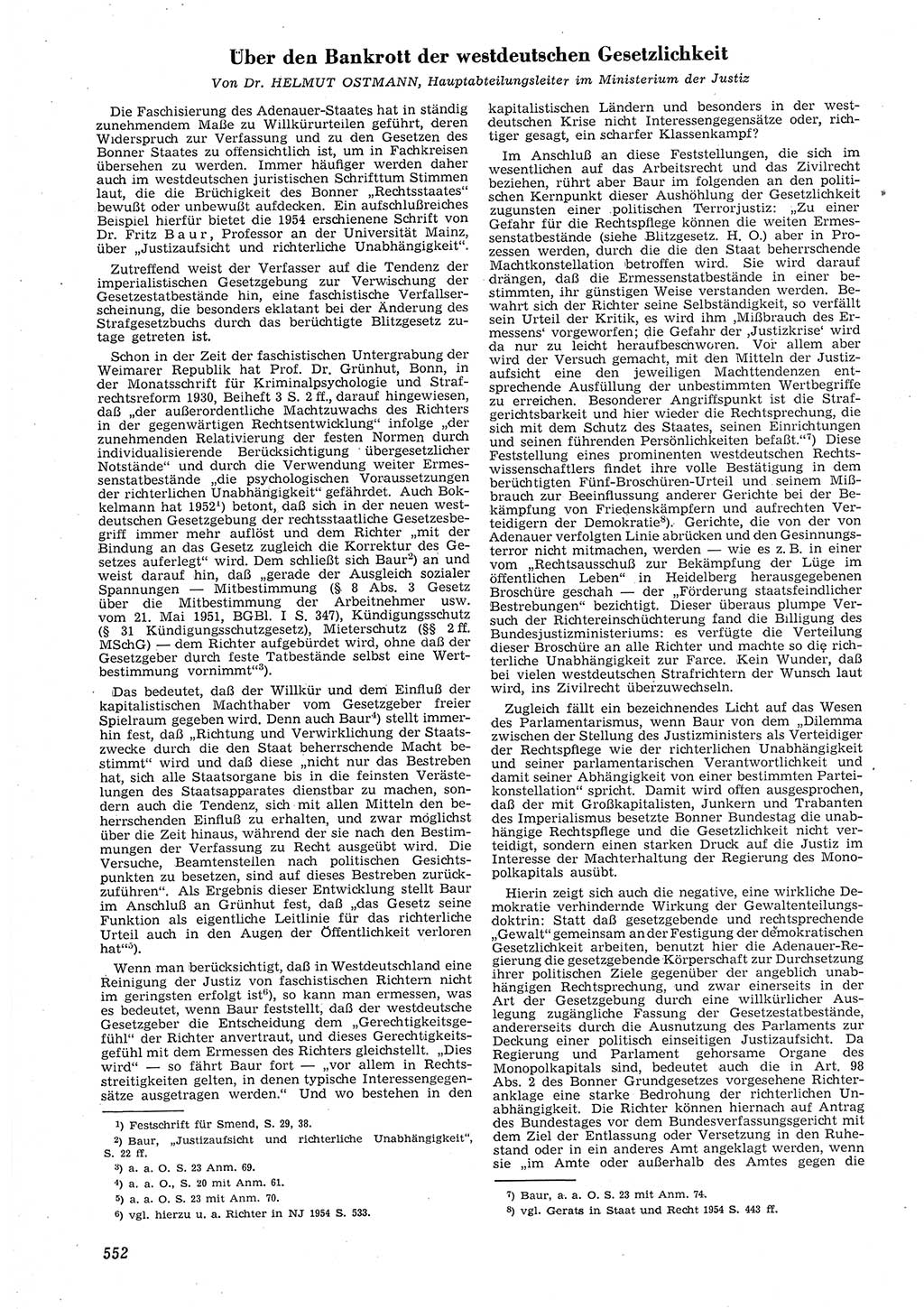 Neue Justiz (NJ), Zeitschrift für Recht und Rechtswissenschaft [Deutsche Demokratische Republik (DDR)], 8. Jahrgang 1954, Seite 552 (NJ DDR 1954, S. 552)