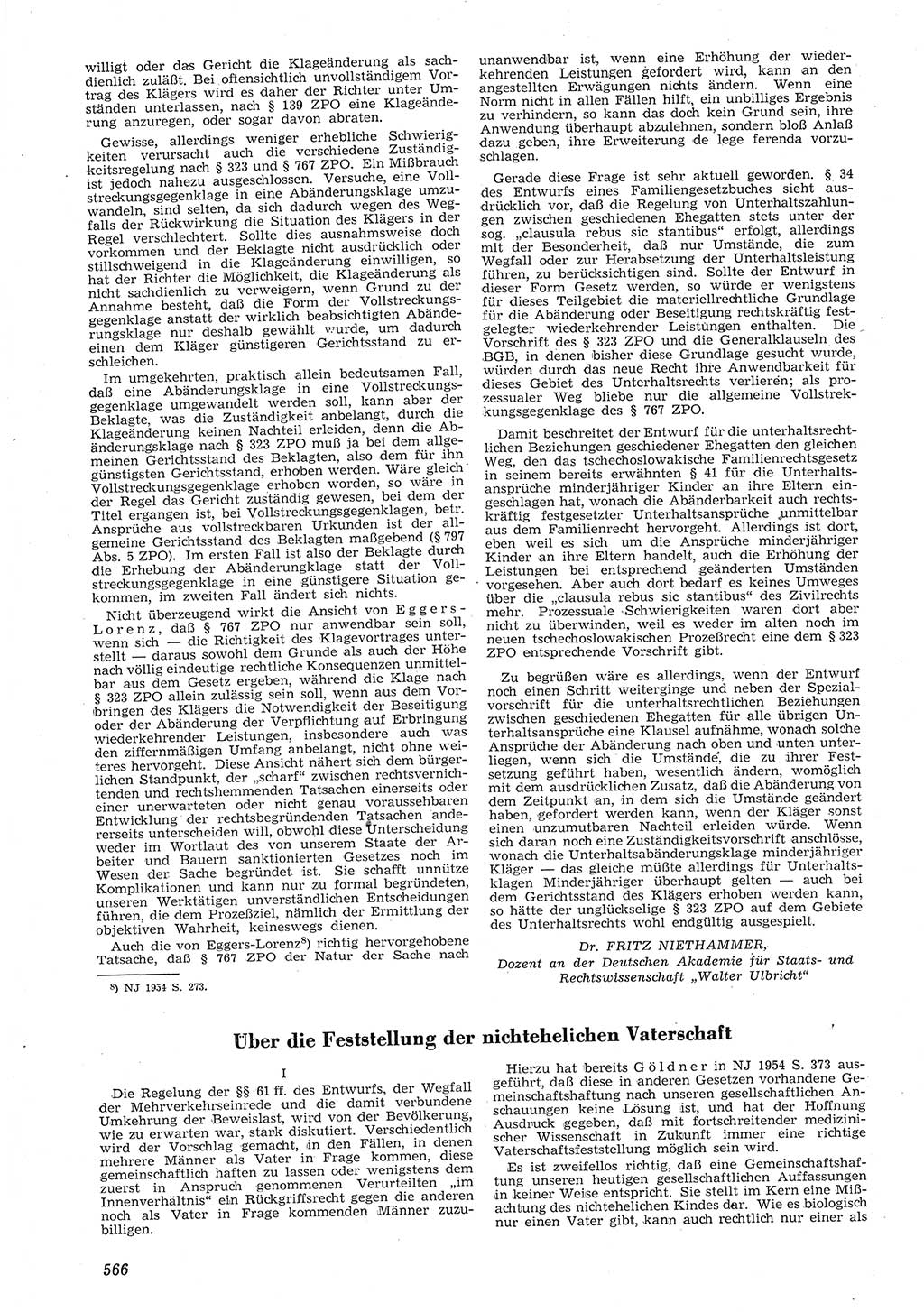 Neue Justiz (NJ), Zeitschrift für Recht und Rechtswissenschaft [Deutsche Demokratische Republik (DDR)], 8. Jahrgang 1954, Seite 566 (NJ DDR 1954, S. 566)