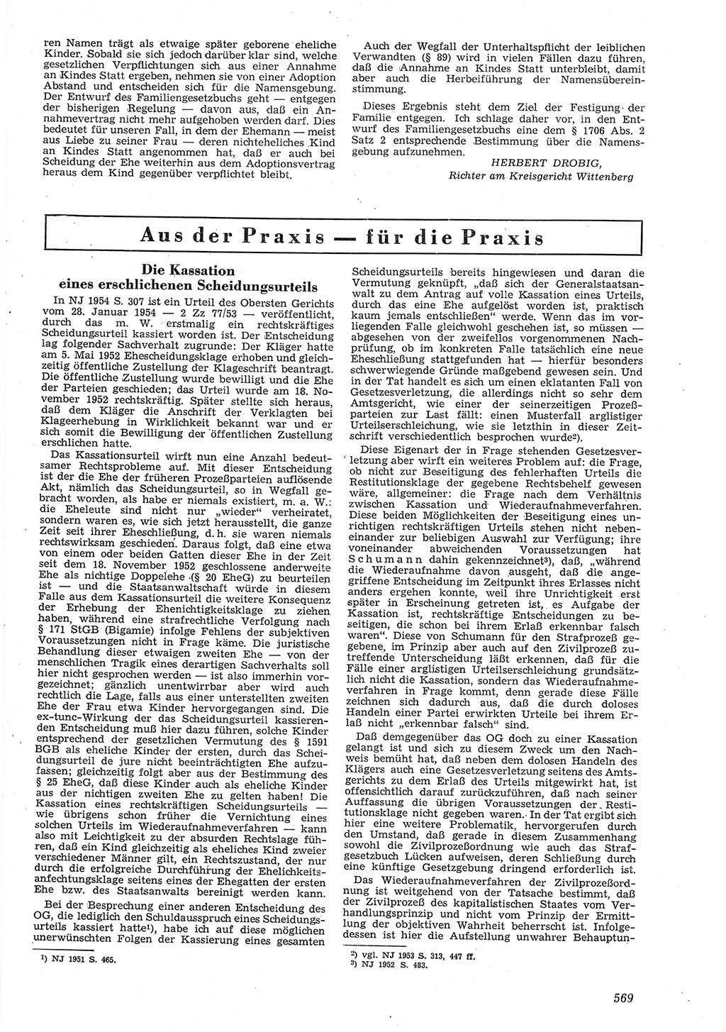 Neue Justiz (NJ), Zeitschrift für Recht und Rechtswissenschaft [Deutsche Demokratische Republik (DDR)], 8. Jahrgang 1954, Seite 569 (NJ DDR 1954, S. 569)