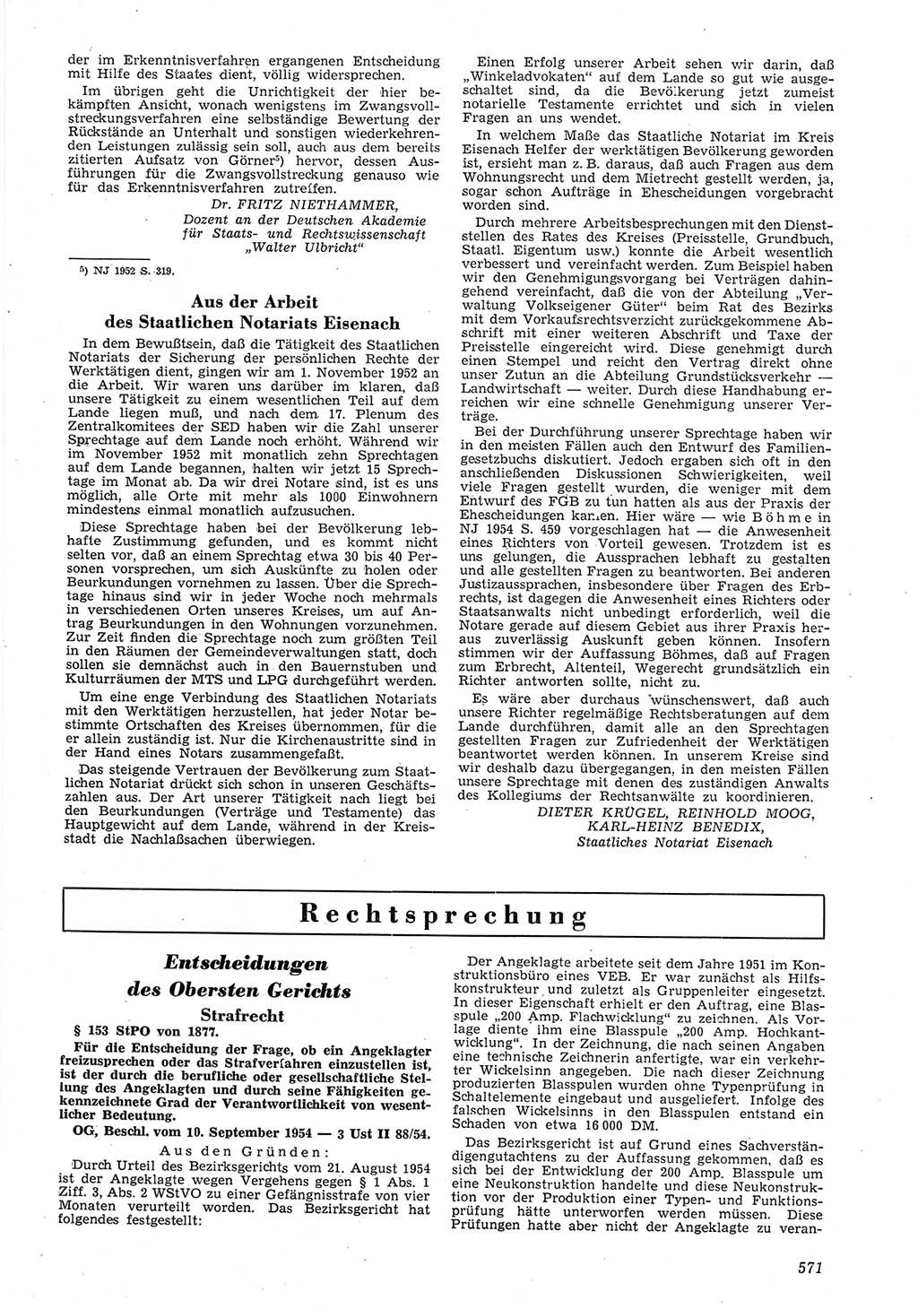 Neue Justiz (NJ), Zeitschrift für Recht und Rechtswissenschaft [Deutsche Demokratische Republik (DDR)], 8. Jahrgang 1954, Seite 571 (NJ DDR 1954, S. 571)