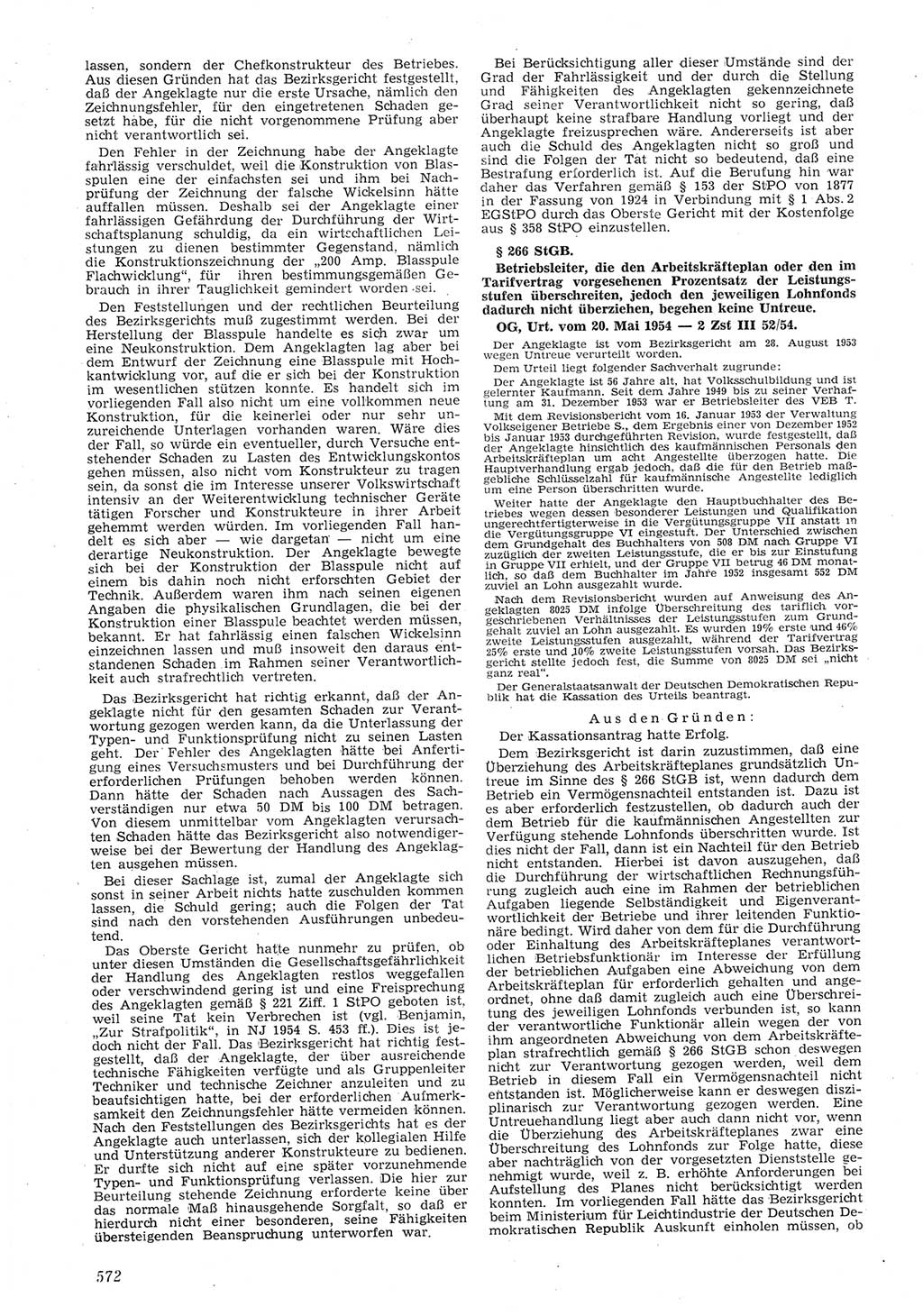 Neue Justiz (NJ), Zeitschrift für Recht und Rechtswissenschaft [Deutsche Demokratische Republik (DDR)], 8. Jahrgang 1954, Seite 572 (NJ DDR 1954, S. 572)