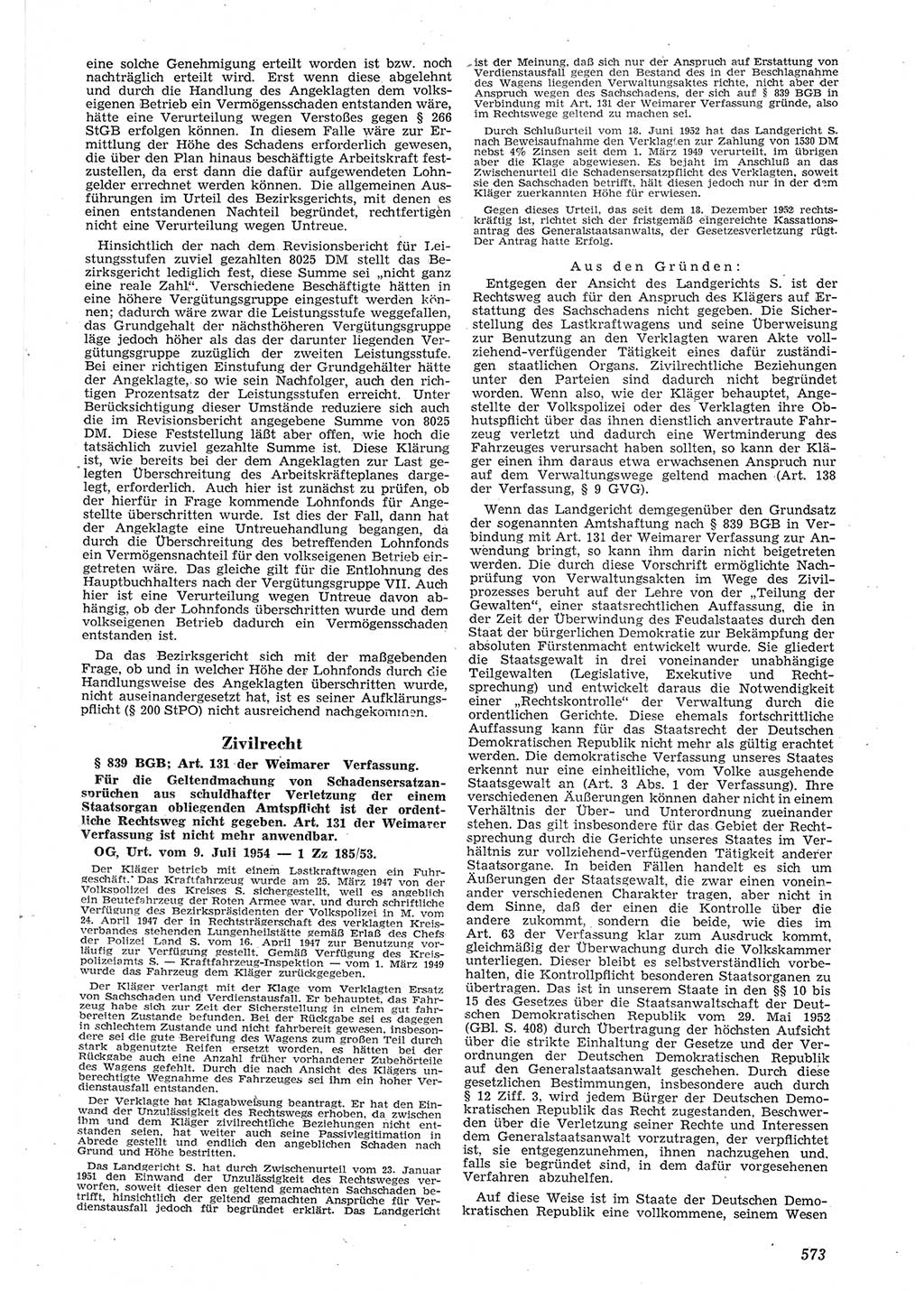 Neue Justiz (NJ), Zeitschrift für Recht und Rechtswissenschaft [Deutsche Demokratische Republik (DDR)], 8. Jahrgang 1954, Seite 573 (NJ DDR 1954, S. 573)