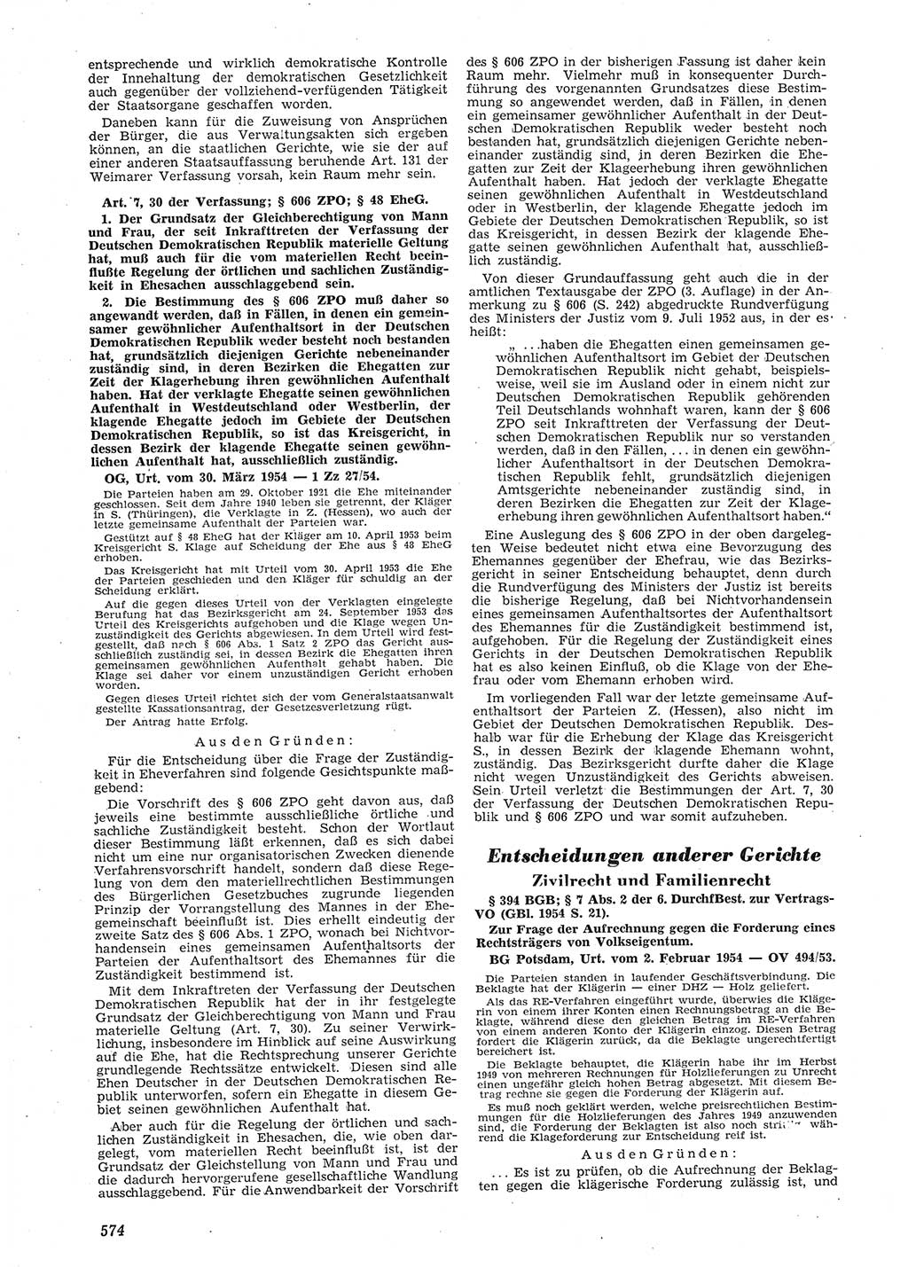 Neue Justiz (NJ), Zeitschrift für Recht und Rechtswissenschaft [Deutsche Demokratische Republik (DDR)], 8. Jahrgang 1954, Seite 574 (NJ DDR 1954, S. 574)