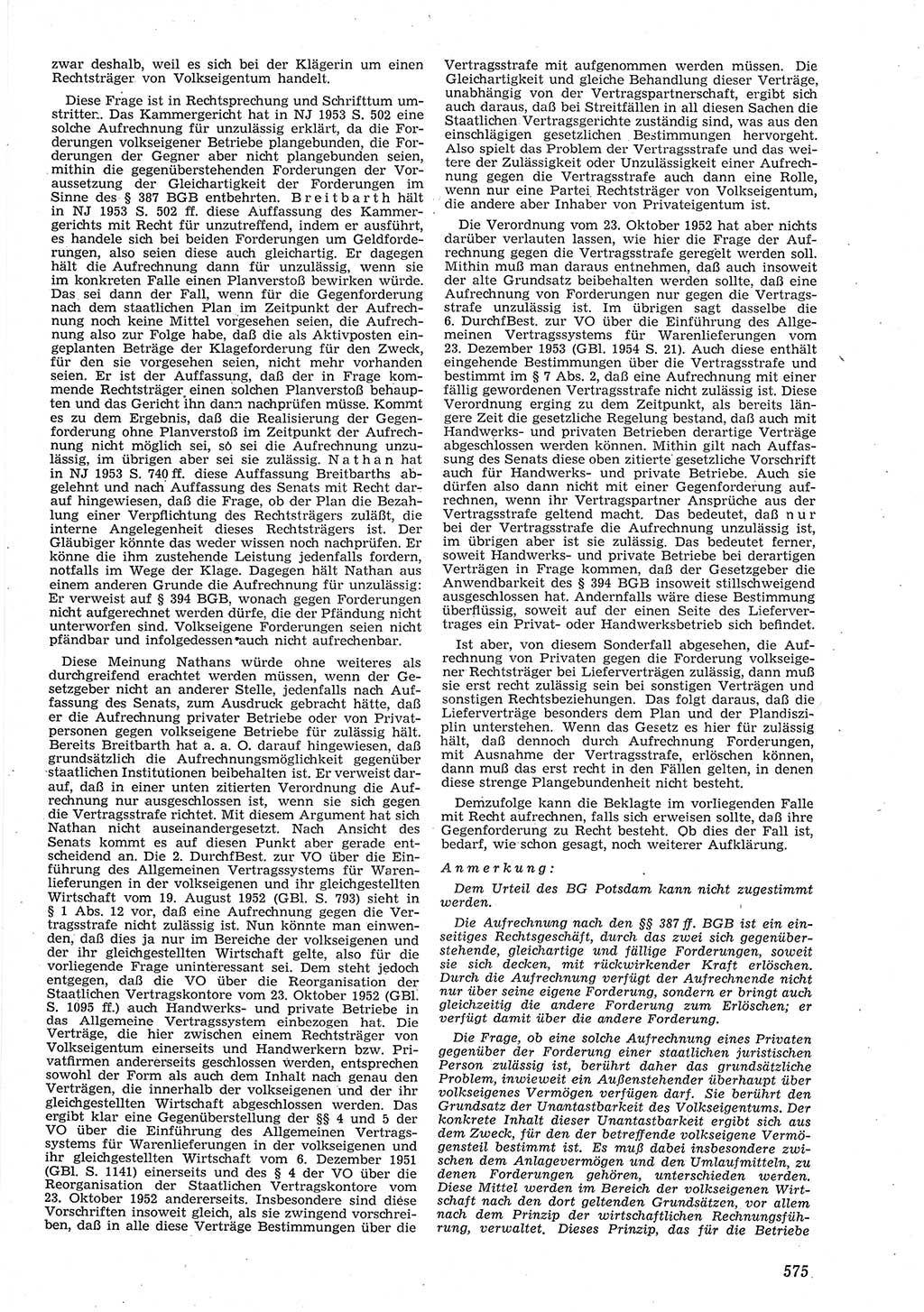 Neue Justiz (NJ), Zeitschrift für Recht und Rechtswissenschaft [Deutsche Demokratische Republik (DDR)], 8. Jahrgang 1954, Seite 575 (NJ DDR 1954, S. 575)