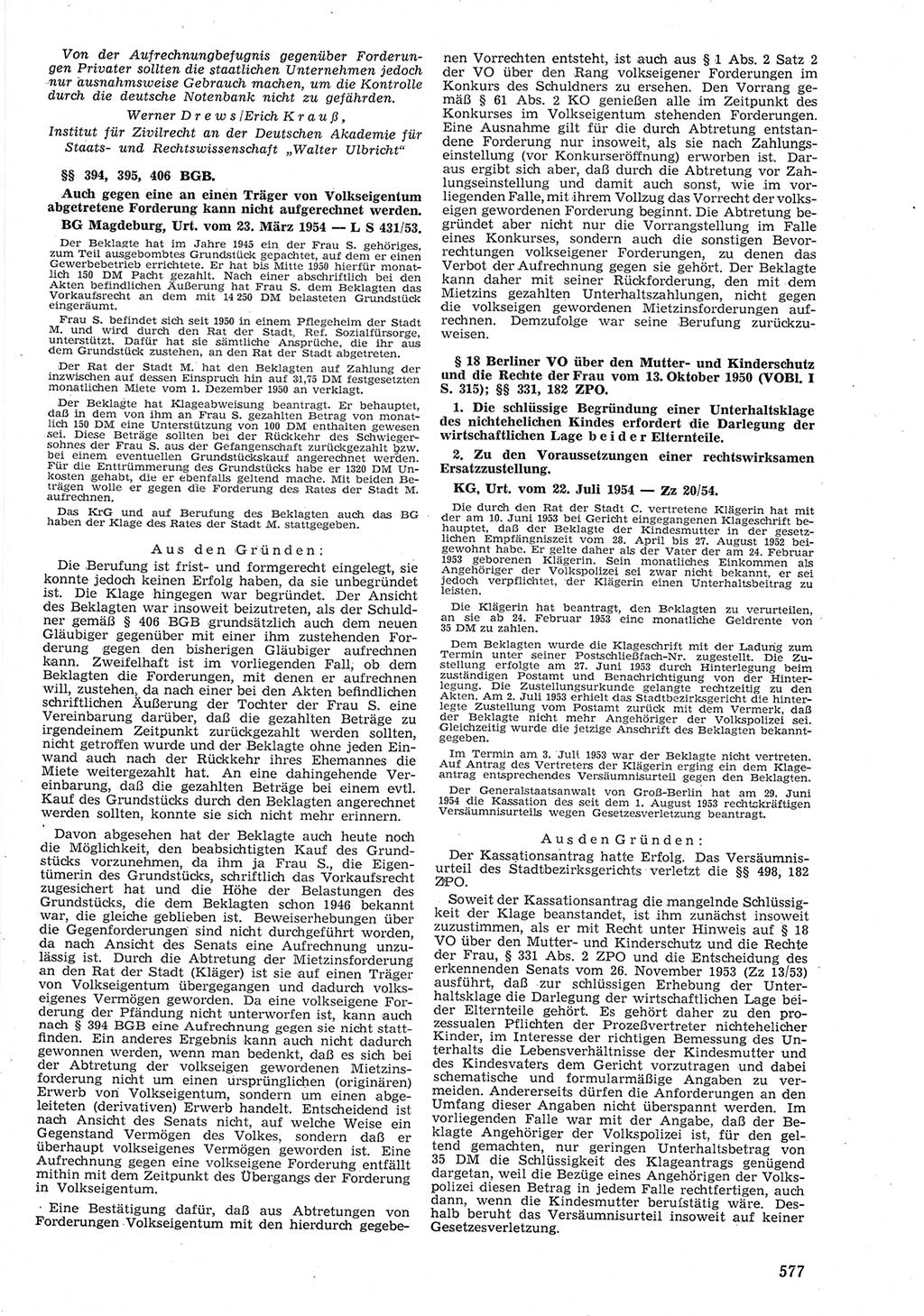 Neue Justiz (NJ), Zeitschrift für Recht und Rechtswissenschaft [Deutsche Demokratische Republik (DDR)], 8. Jahrgang 1954, Seite 577 (NJ DDR 1954, S. 577)