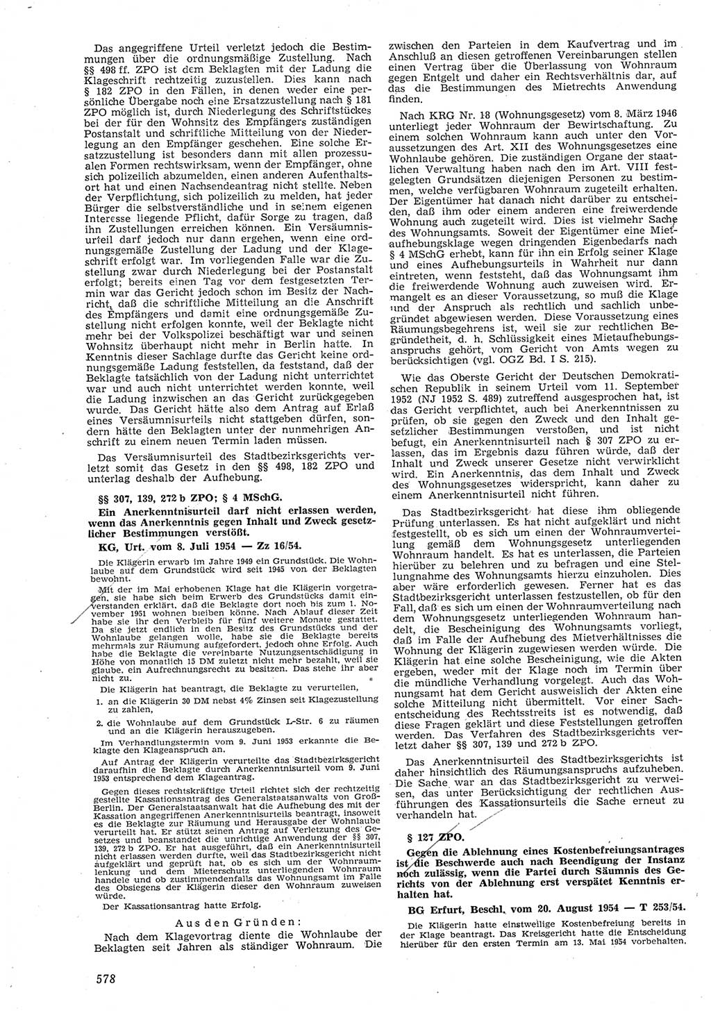 Neue Justiz (NJ), Zeitschrift für Recht und Rechtswissenschaft [Deutsche Demokratische Republik (DDR)], 8. Jahrgang 1954, Seite 578 (NJ DDR 1954, S. 578)