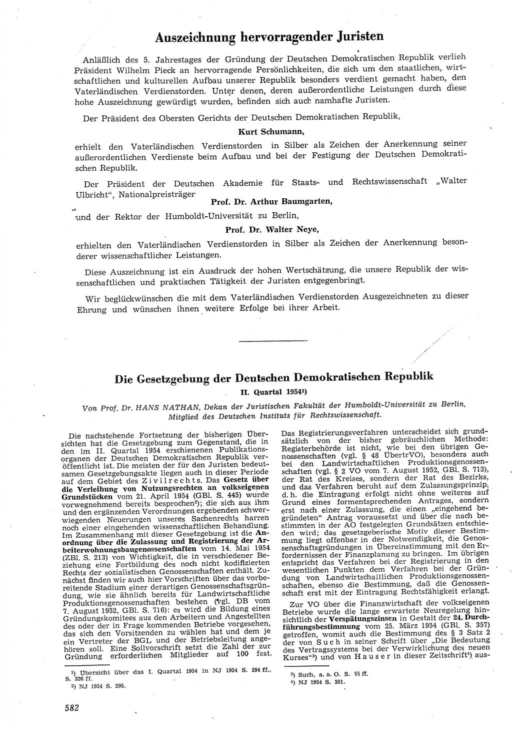 Neue Justiz (NJ), Zeitschrift für Recht und Rechtswissenschaft [Deutsche Demokratische Republik (DDR)], 8. Jahrgang 1954, Seite 582 (NJ DDR 1954, S. 582)