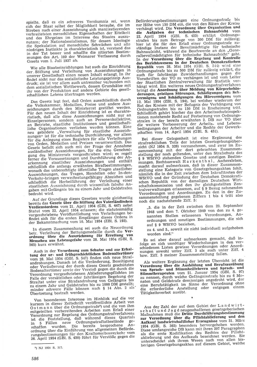 Neue Justiz (NJ), Zeitschrift für Recht und Rechtswissenschaft [Deutsche Demokratische Republik (DDR)], 8. Jahrgang 1954, Seite 586 (NJ DDR 1954, S. 586)