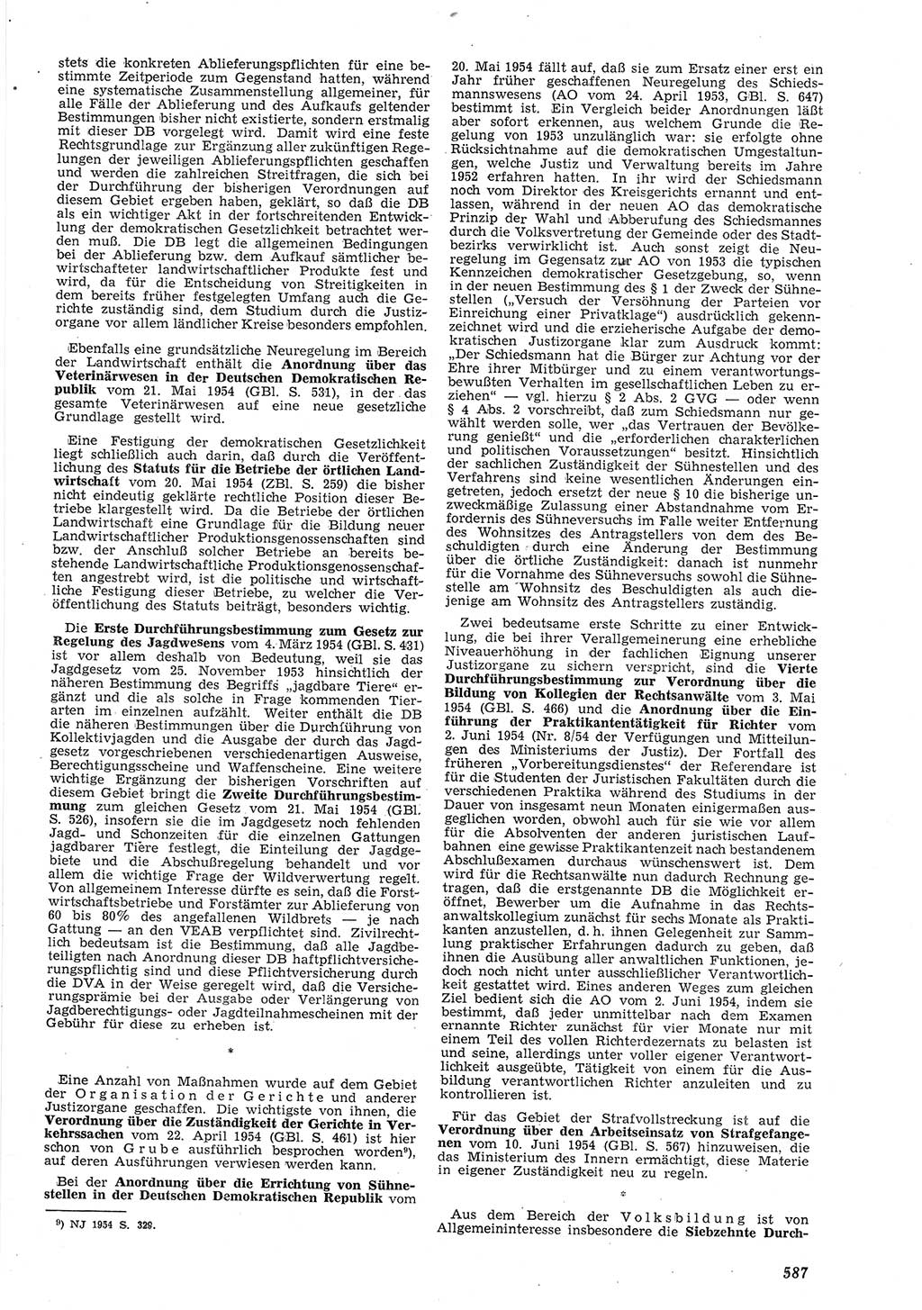 Neue Justiz (NJ), Zeitschrift für Recht und Rechtswissenschaft [Deutsche Demokratische Republik (DDR)], 8. Jahrgang 1954, Seite 587 (NJ DDR 1954, S. 587)