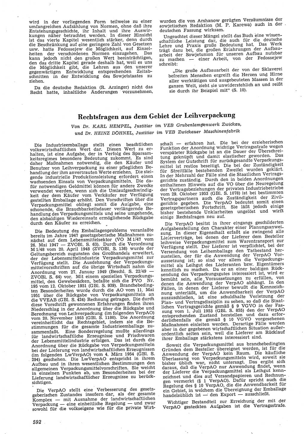 Neue Justiz (NJ), Zeitschrift für Recht und Rechtswissenschaft [Deutsche Demokratische Republik (DDR)], 8. Jahrgang 1954, Seite 592 (NJ DDR 1954, S. 592)