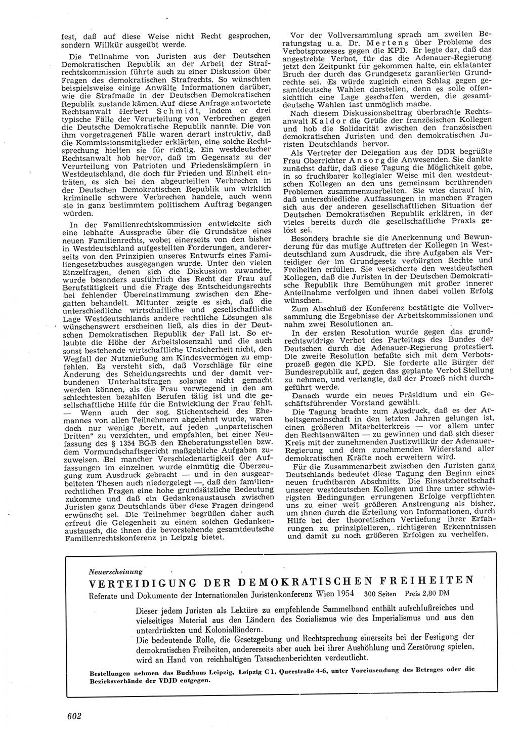 Neue Justiz (NJ), Zeitschrift für Recht und Rechtswissenschaft [Deutsche Demokratische Republik (DDR)], 8. Jahrgang 1954, Seite 602 (NJ DDR 1954, S. 602)
