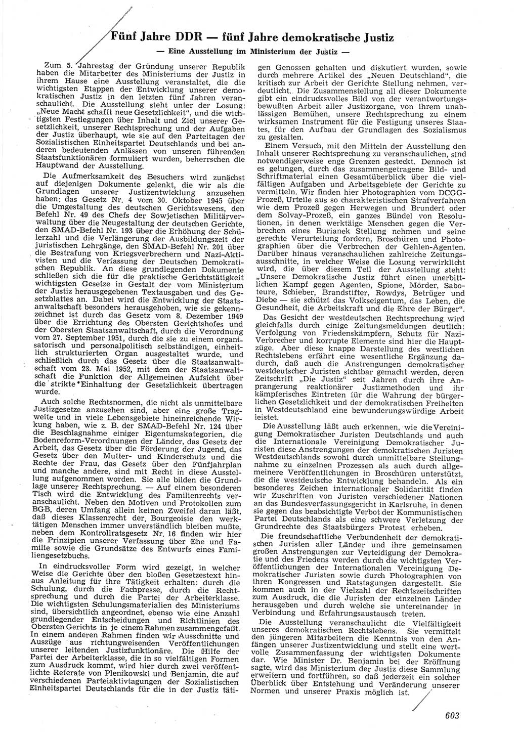 Neue Justiz (NJ), Zeitschrift für Recht und Rechtswissenschaft [Deutsche Demokratische Republik (DDR)], 8. Jahrgang 1954, Seite 603 (NJ DDR 1954, S. 603)