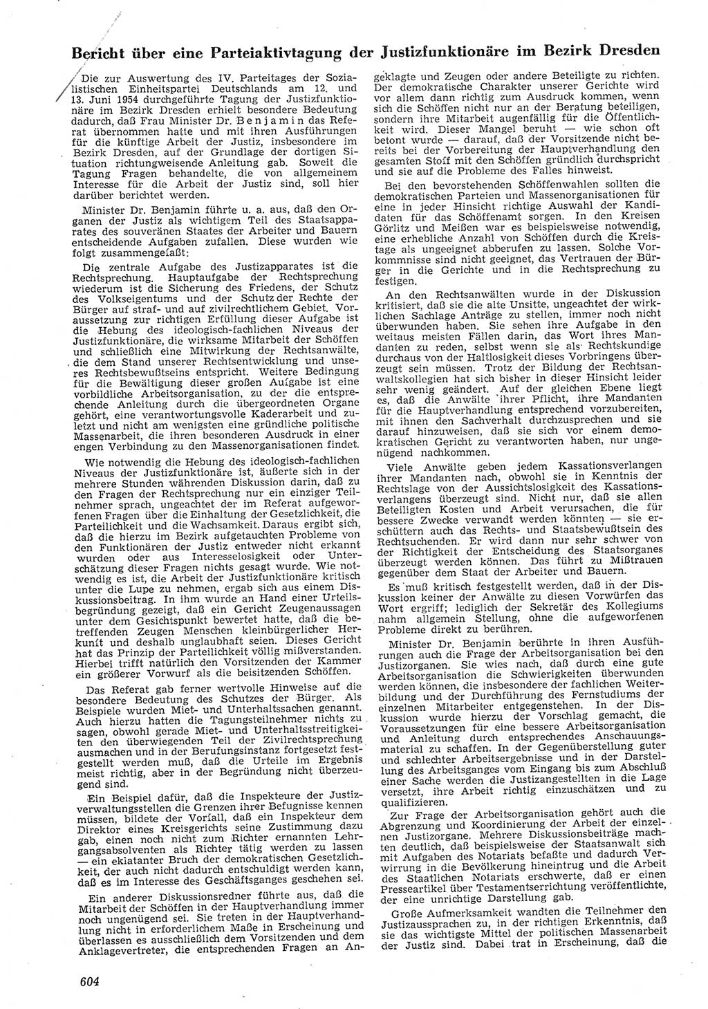 Neue Justiz (NJ), Zeitschrift für Recht und Rechtswissenschaft [Deutsche Demokratische Republik (DDR)], 8. Jahrgang 1954, Seite 604 (NJ DDR 1954, S. 604)