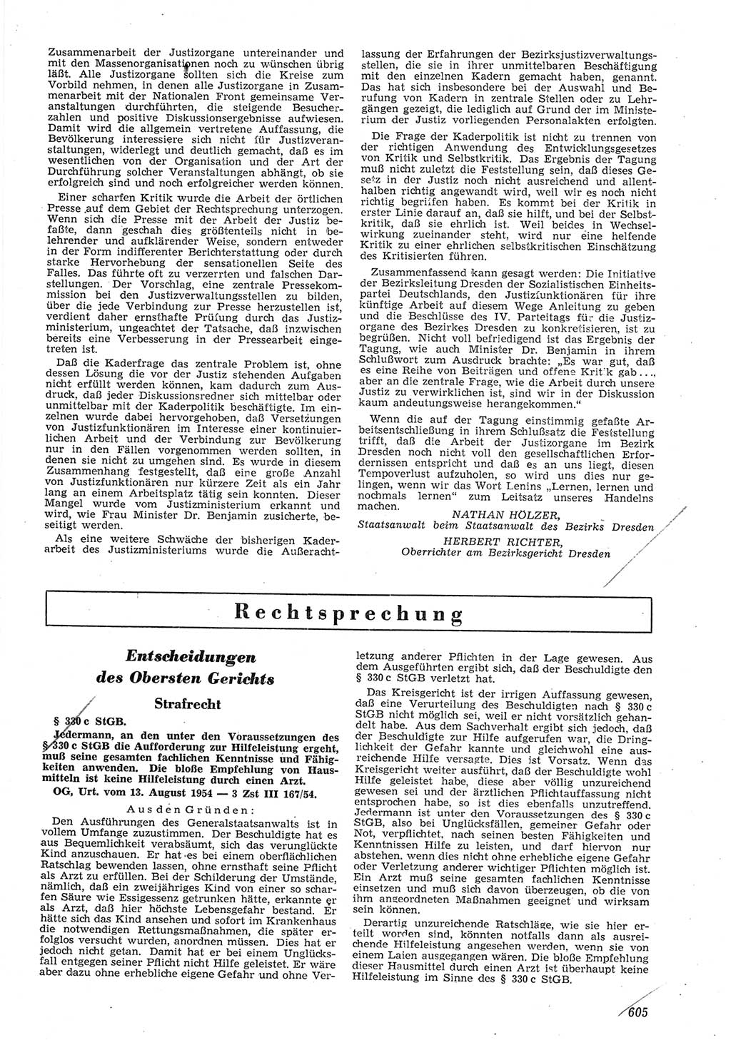 Neue Justiz (NJ), Zeitschrift für Recht und Rechtswissenschaft [Deutsche Demokratische Republik (DDR)], 8. Jahrgang 1954, Seite 605 (NJ DDR 1954, S. 605)