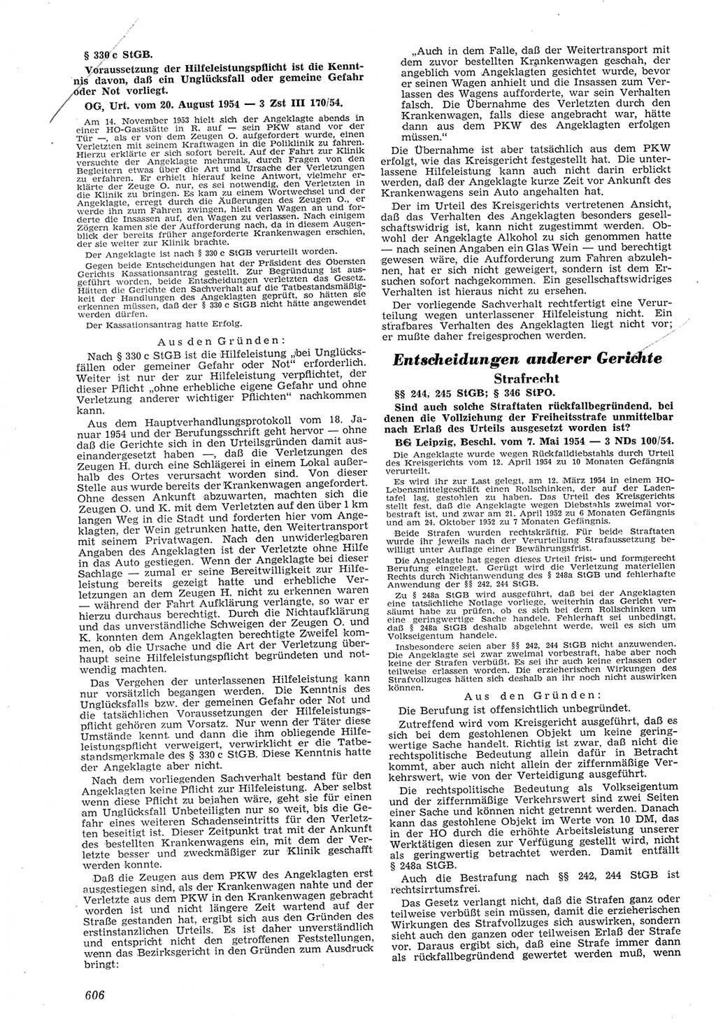 Neue Justiz (NJ), Zeitschrift für Recht und Rechtswissenschaft [Deutsche Demokratische Republik (DDR)], 8. Jahrgang 1954, Seite 606 (NJ DDR 1954, S. 606)