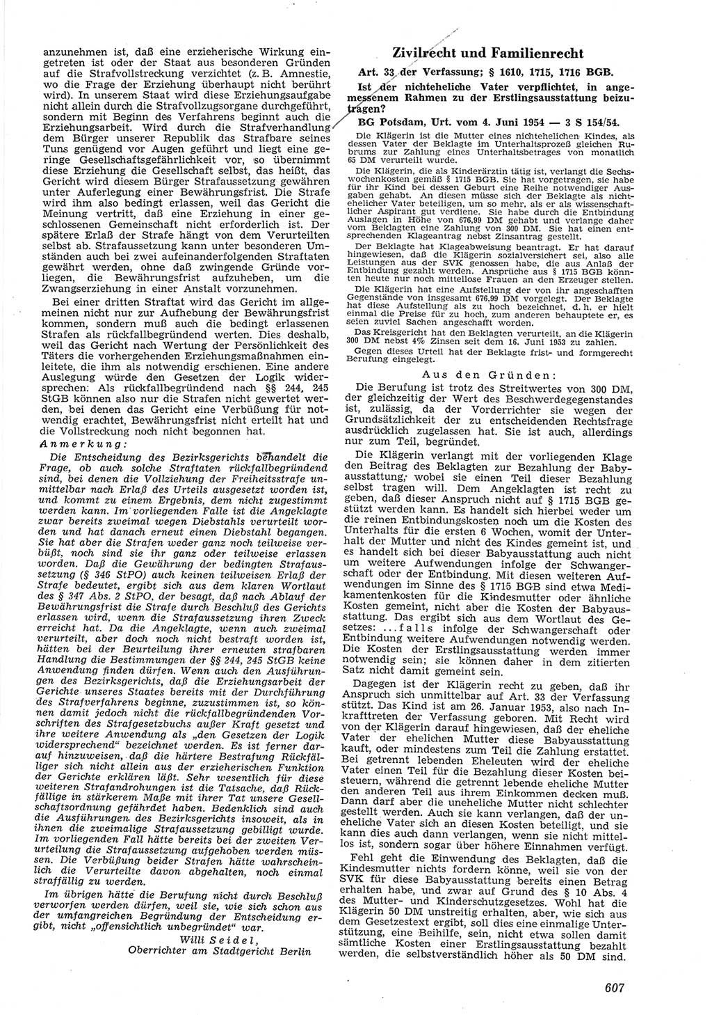 Neue Justiz (NJ), Zeitschrift für Recht und Rechtswissenschaft [Deutsche Demokratische Republik (DDR)], 8. Jahrgang 1954, Seite 607 (NJ DDR 1954, S. 607)