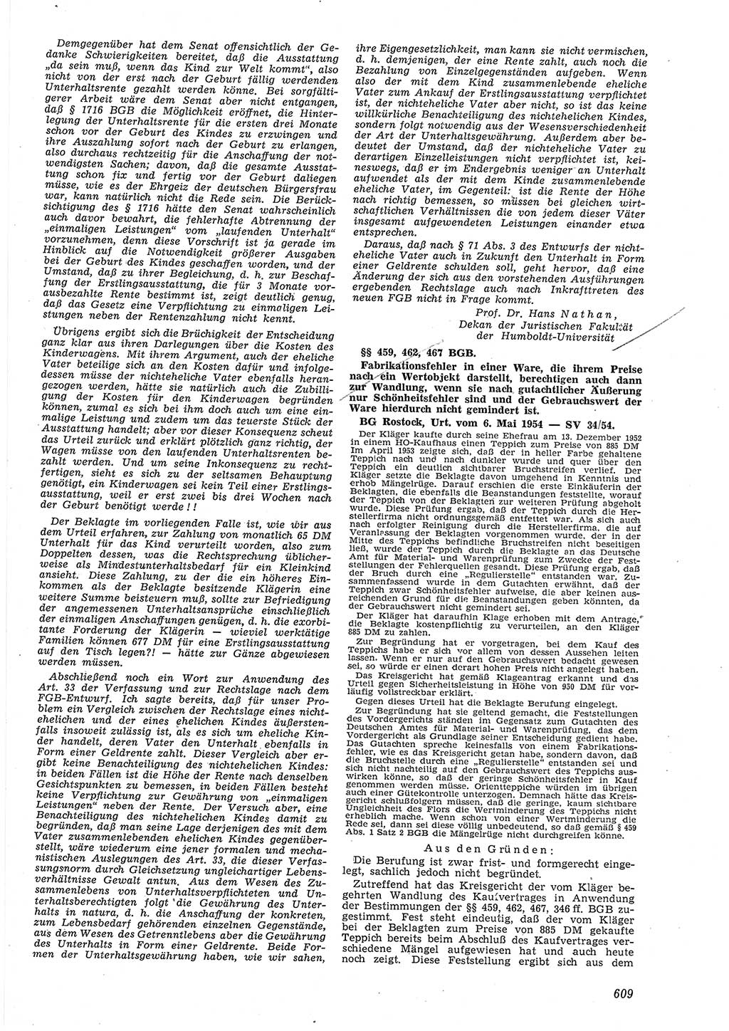 Neue Justiz (NJ), Zeitschrift für Recht und Rechtswissenschaft [Deutsche Demokratische Republik (DDR)], 8. Jahrgang 1954, Seite 609 (NJ DDR 1954, S. 609)