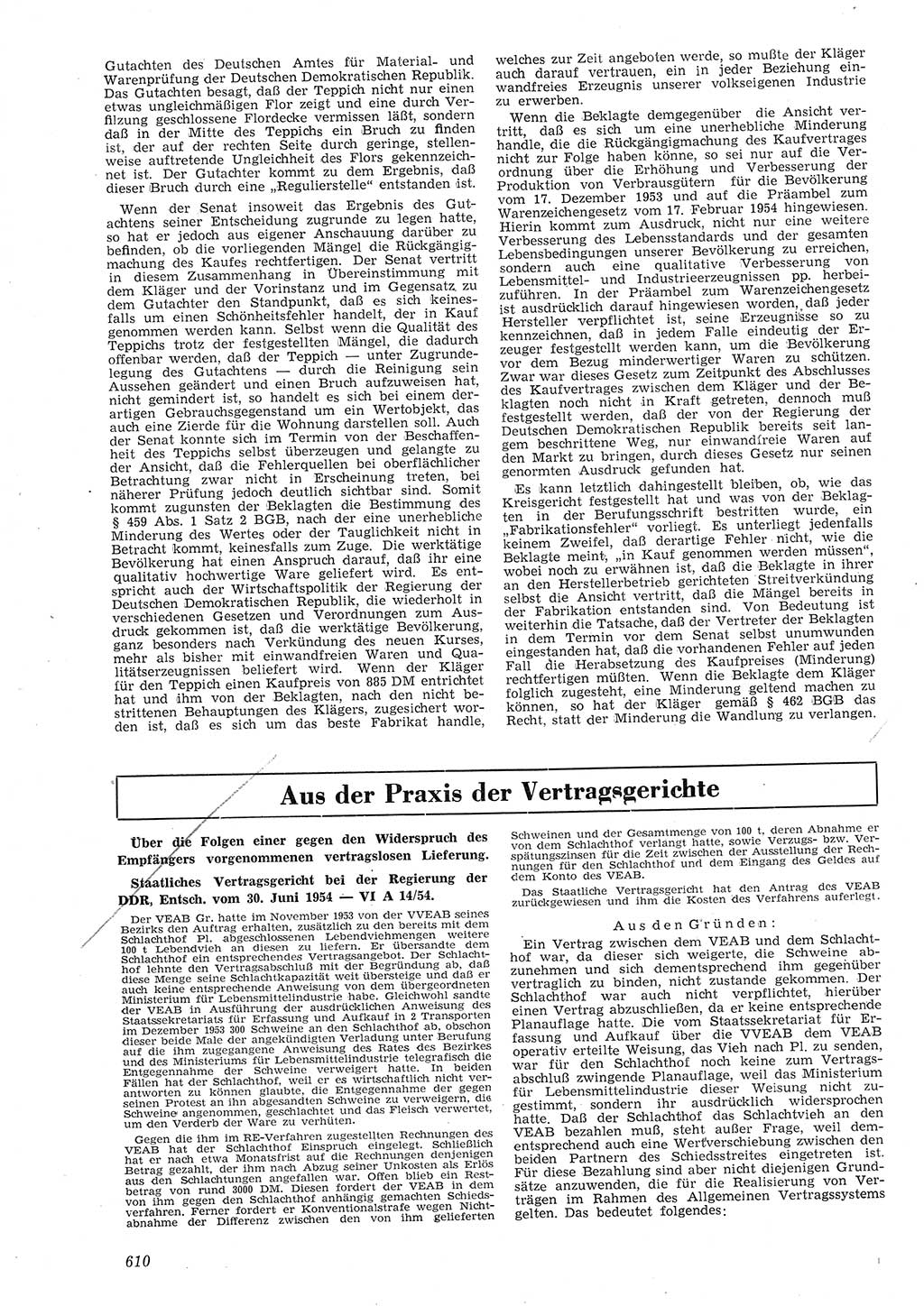 Neue Justiz (NJ), Zeitschrift für Recht und Rechtswissenschaft [Deutsche Demokratische Republik (DDR)], 8. Jahrgang 1954, Seite 610 (NJ DDR 1954, S. 610)