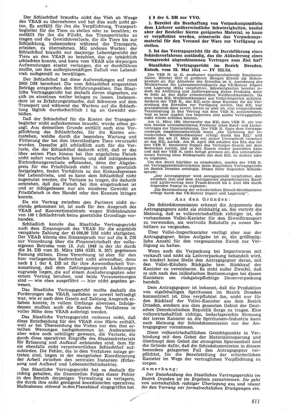 Neue Justiz (NJ), Zeitschrift für Recht und Rechtswissenschaft [Deutsche Demokratische Republik (DDR)], 8. Jahrgang 1954, Seite 611 (NJ DDR 1954, S. 611)