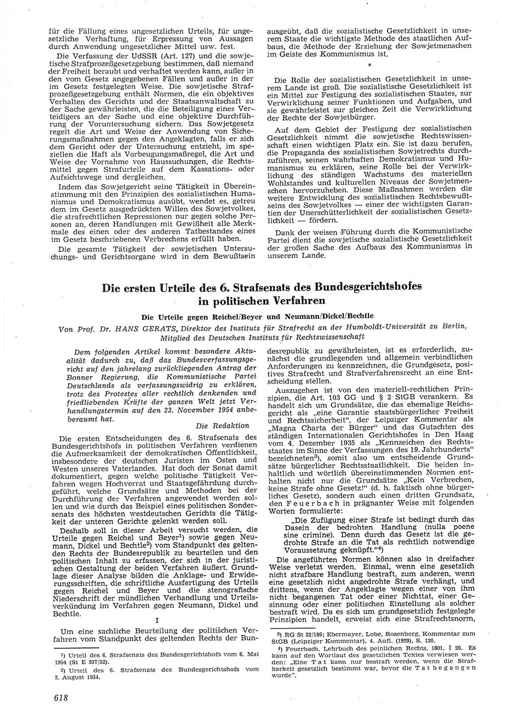Neue Justiz (NJ), Zeitschrift für Recht und Rechtswissenschaft [Deutsche Demokratische Republik (DDR)], 8. Jahrgang 1954, Seite 618 (NJ DDR 1954, S. 618)