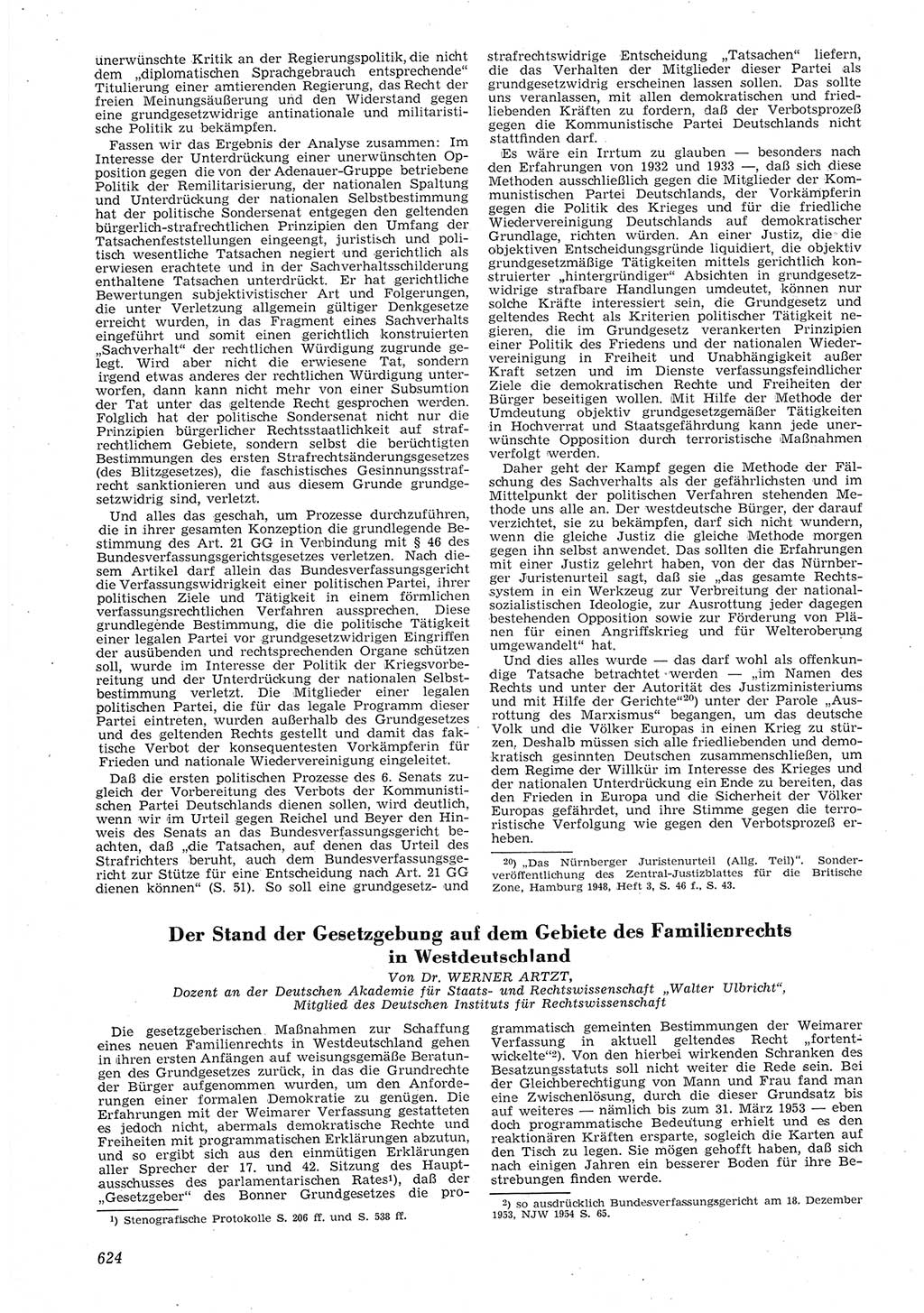Neue Justiz (NJ), Zeitschrift für Recht und Rechtswissenschaft [Deutsche Demokratische Republik (DDR)], 8. Jahrgang 1954, Seite 624 (NJ DDR 1954, S. 624)