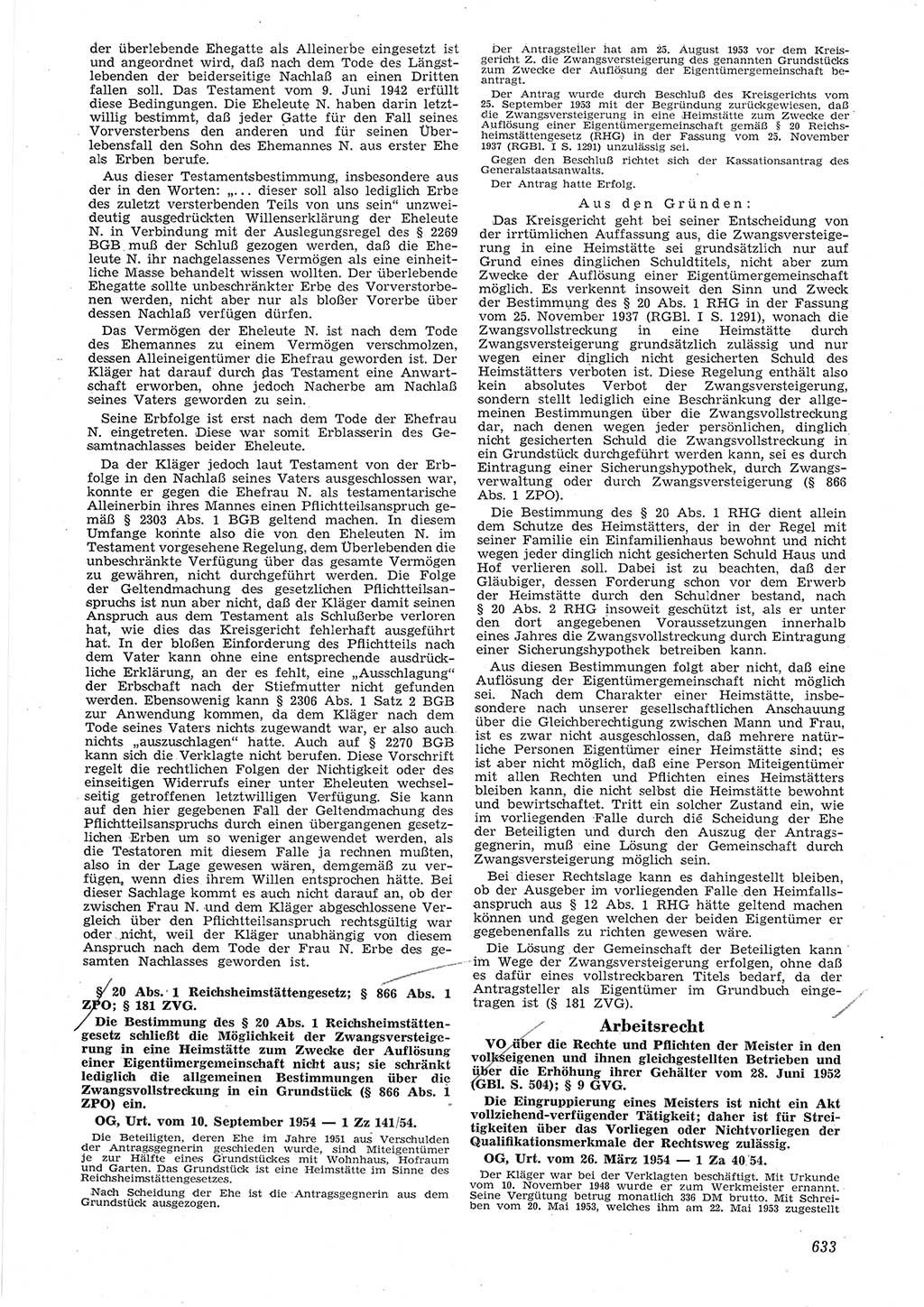 Neue Justiz (NJ), Zeitschrift für Recht und Rechtswissenschaft [Deutsche Demokratische Republik (DDR)], 8. Jahrgang 1954, Seite 633 (NJ DDR 1954, S. 633)