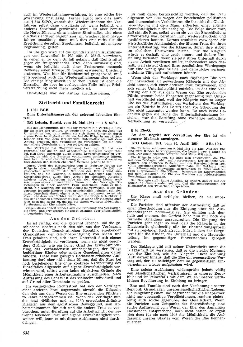 Neue Justiz (NJ), Zeitschrift für Recht und Rechtswissenschaft [Deutsche Demokratische Republik (DDR)], 8. Jahrgang 1954, Seite 638 (NJ DDR 1954, S. 638)