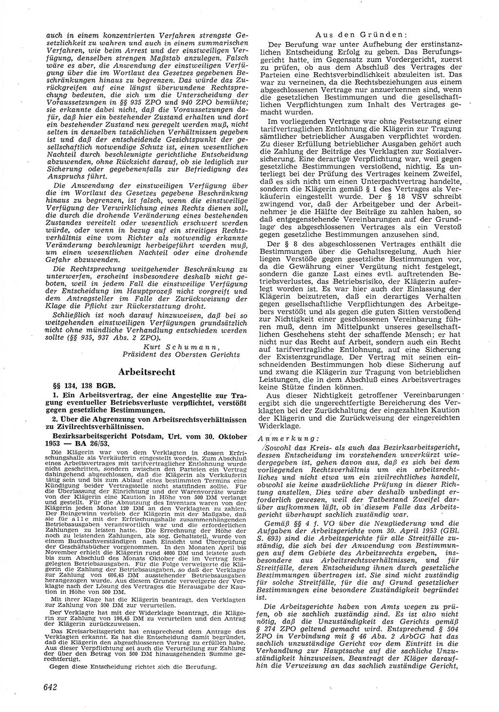Neue Justiz (NJ), Zeitschrift für Recht und Rechtswissenschaft [Deutsche Demokratische Republik (DDR)], 8. Jahrgang 1954, Seite 642 (NJ DDR 1954, S. 642)