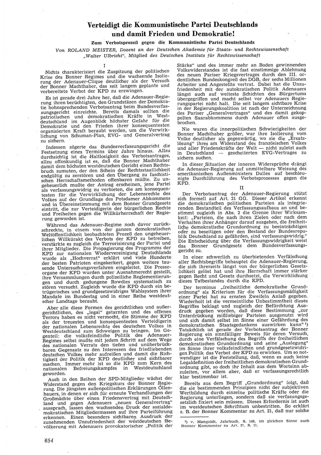 Neue Justiz (NJ), Zeitschrift für Recht und Rechtswissenschaft [Deutsche Demokratische Republik (DDR)], 8. Jahrgang 1954, Seite 654 (NJ DDR 1954, S. 654)