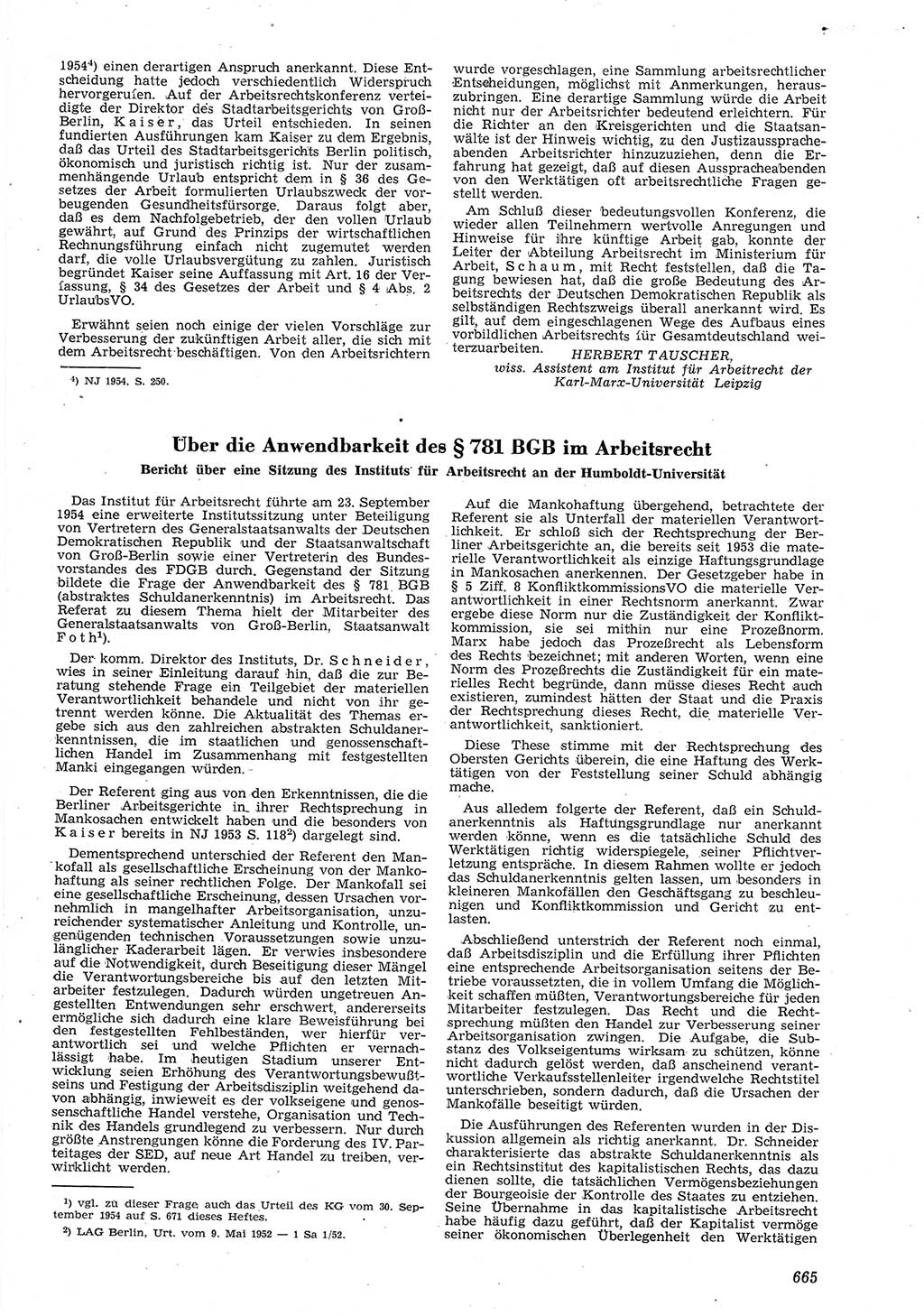 Neue Justiz (NJ), Zeitschrift für Recht und Rechtswissenschaft [Deutsche Demokratische Republik (DDR)], 8. Jahrgang 1954, Seite 665 (NJ DDR 1954, S. 665)