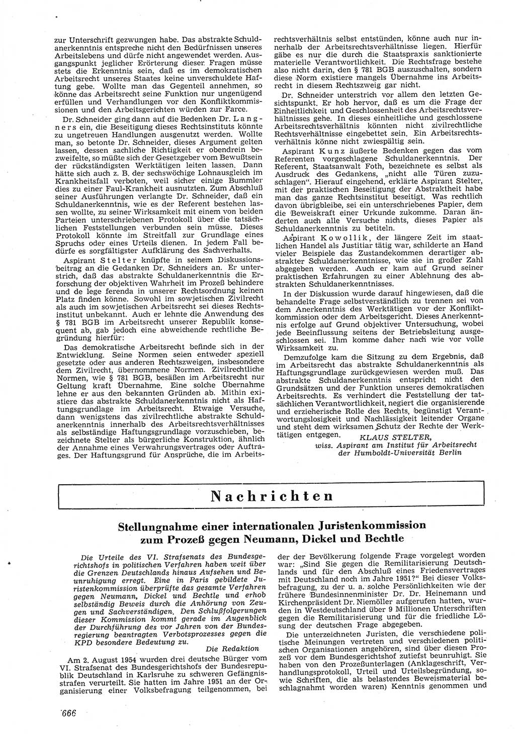 Neue Justiz (NJ), Zeitschrift für Recht und Rechtswissenschaft [Deutsche Demokratische Republik (DDR)], 8. Jahrgang 1954, Seite 666 (NJ DDR 1954, S. 666)