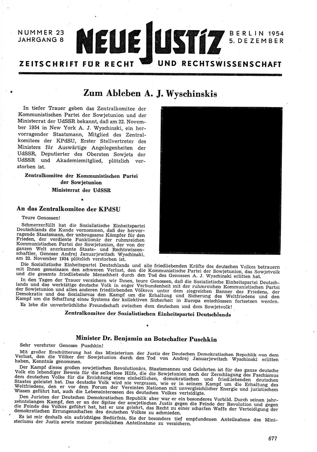 Neue Justiz (NJ), Zeitschrift für Recht und Rechtswissenschaft [Deutsche Demokratische Republik (DDR)], 8. Jahrgang 1954, Seite 677 (NJ DDR 1954, S. 677)
