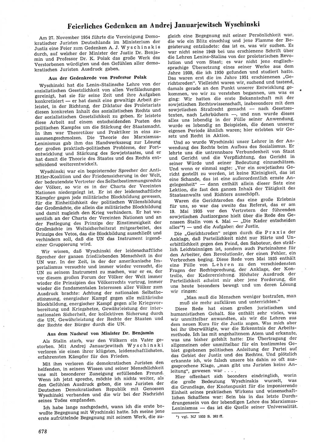 Neue Justiz (NJ), Zeitschrift für Recht und Rechtswissenschaft [Deutsche Demokratische Republik (DDR)], 8. Jahrgang 1954, Seite 678 (NJ DDR 1954, S. 678)