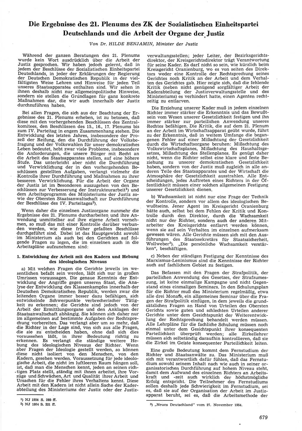 Neue Justiz (NJ), Zeitschrift für Recht und Rechtswissenschaft [Deutsche Demokratische Republik (DDR)], 8. Jahrgang 1954, Seite 679 (NJ DDR 1954, S. 679)
