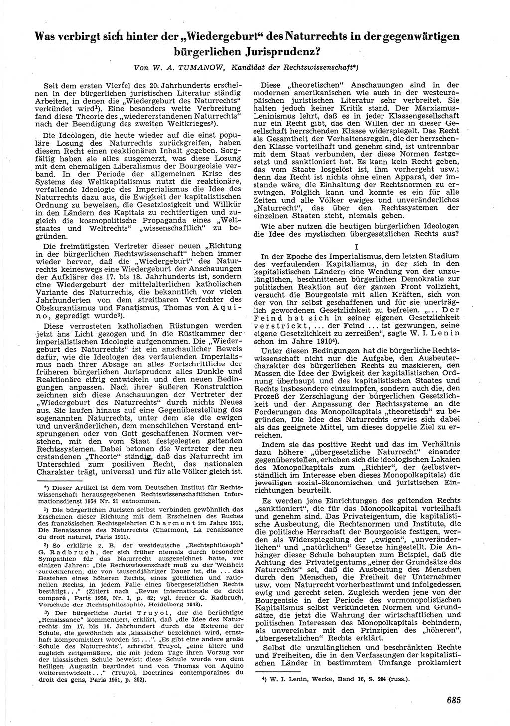 Neue Justiz (NJ), Zeitschrift für Recht und Rechtswissenschaft [Deutsche Demokratische Republik (DDR)], 8. Jahrgang 1954, Seite 685 (NJ DDR 1954, S. 685)