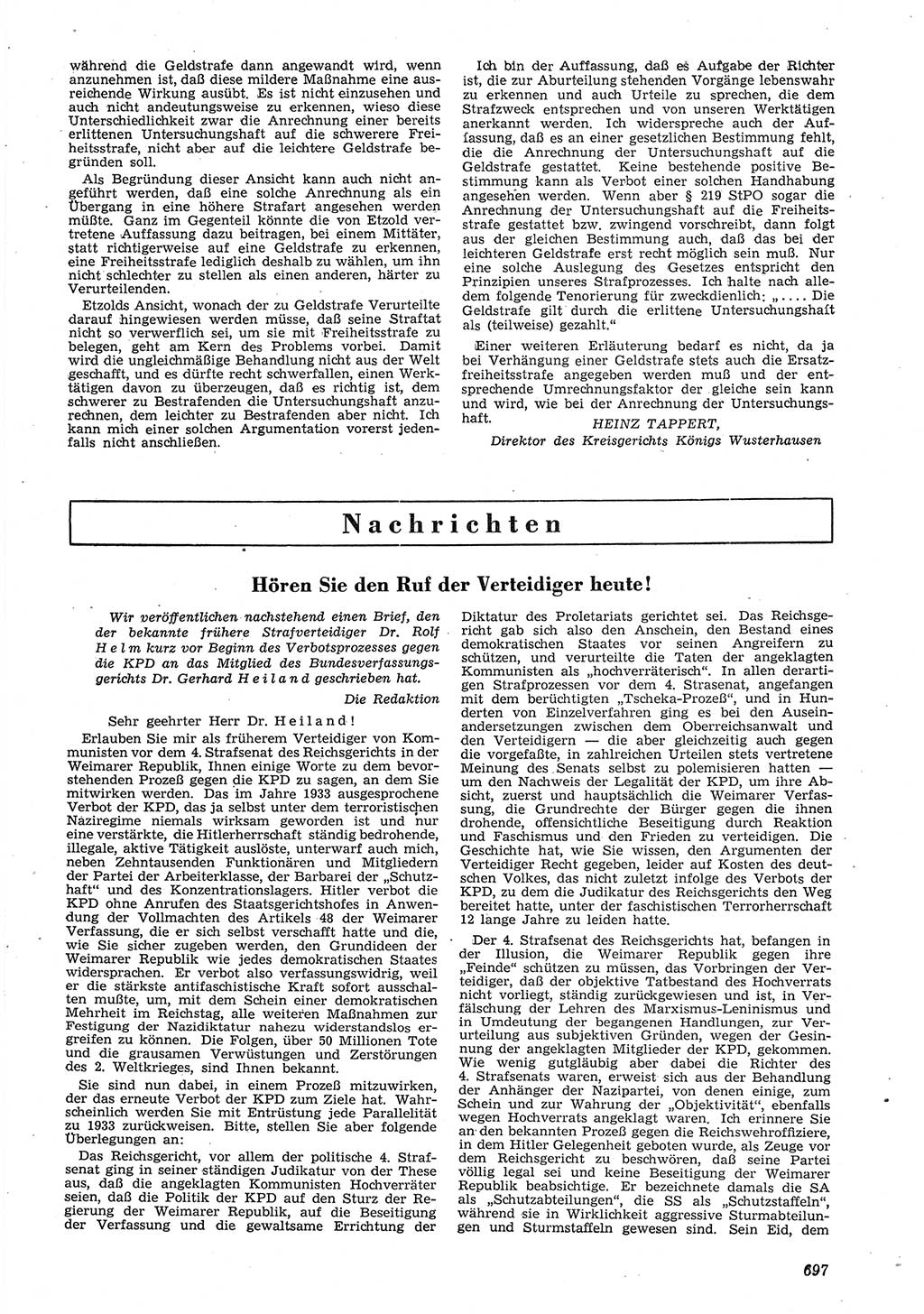 Neue Justiz (NJ), Zeitschrift für Recht und Rechtswissenschaft [Deutsche Demokratische Republik (DDR)], 8. Jahrgang 1954, Seite 697 (NJ DDR 1954, S. 697)