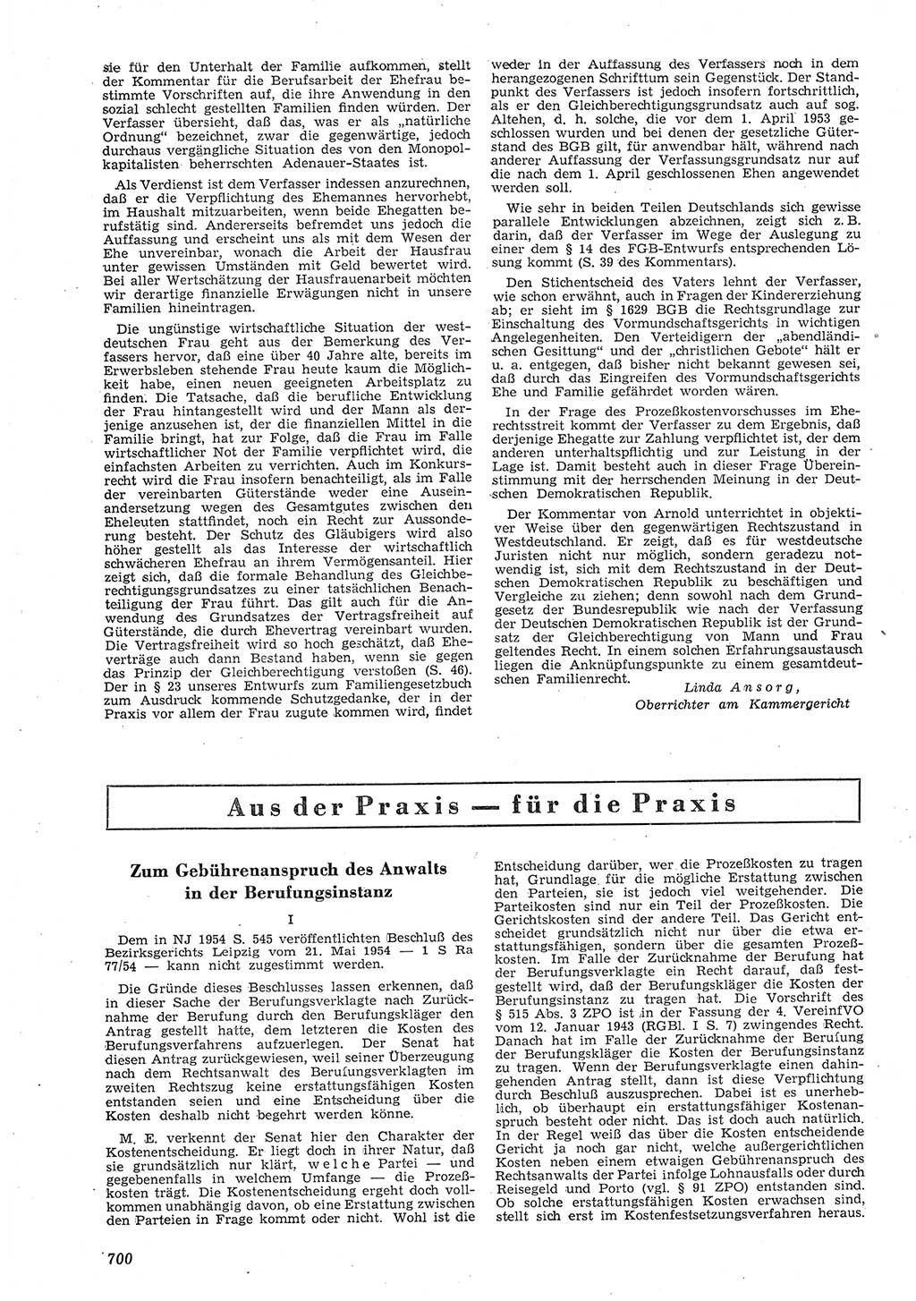 Neue Justiz (NJ), Zeitschrift für Recht und Rechtswissenschaft [Deutsche Demokratische Republik (DDR)], 8. Jahrgang 1954, Seite 700 (NJ DDR 1954, S. 700)