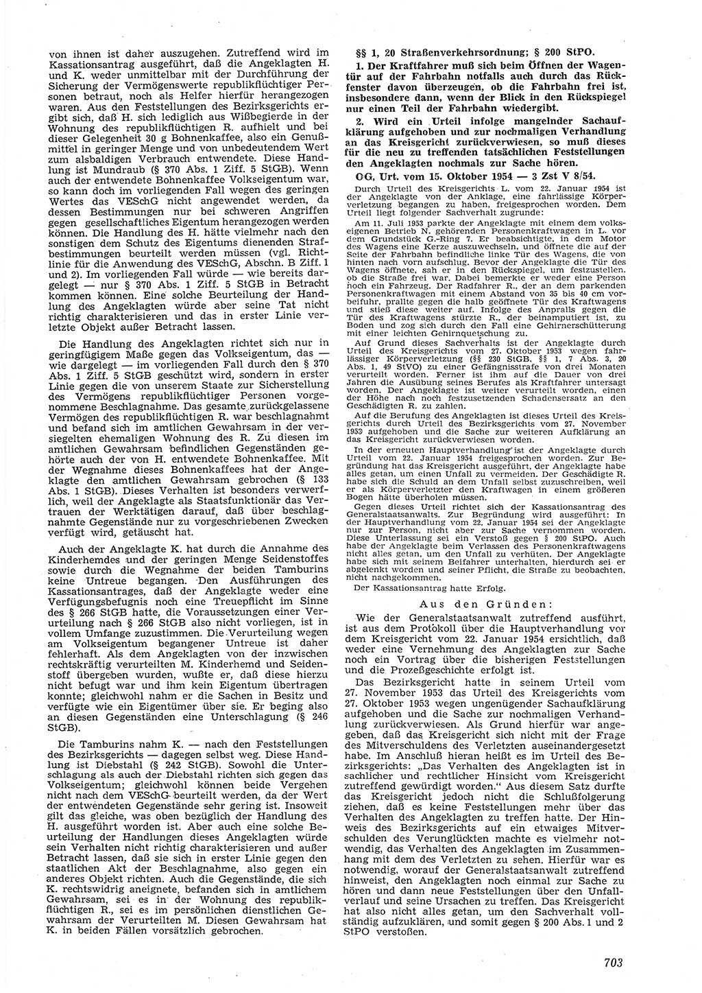 Neue Justiz (NJ), Zeitschrift für Recht und Rechtswissenschaft [Deutsche Demokratische Republik (DDR)], 8. Jahrgang 1954, Seite 703 (NJ DDR 1954, S. 703)