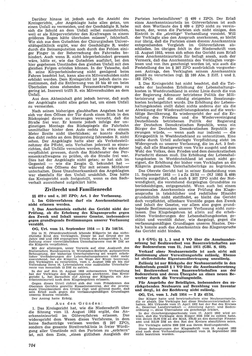 Neue Justiz (NJ), Zeitschrift für Recht und Rechtswissenschaft [Deutsche Demokratische Republik (DDR)], 8. Jahrgang 1954, Seite 704 (NJ DDR 1954, S. 704)