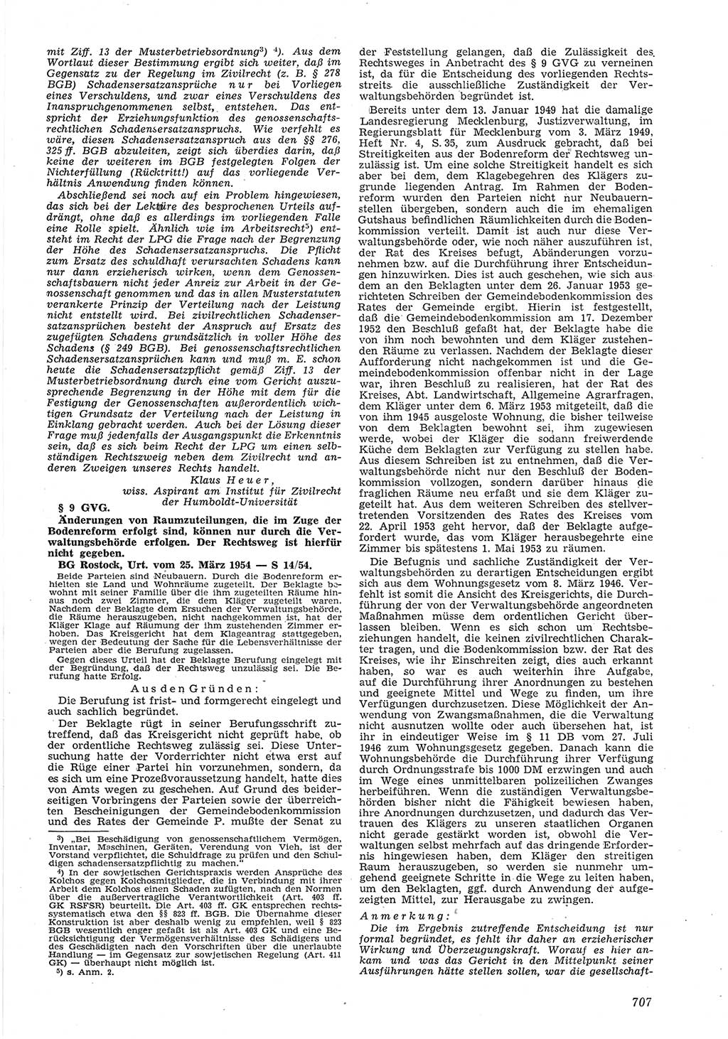 Neue Justiz (NJ), Zeitschrift für Recht und Rechtswissenschaft [Deutsche Demokratische Republik (DDR)], 8. Jahrgang 1954, Seite 707 (NJ DDR 1954, S. 707)