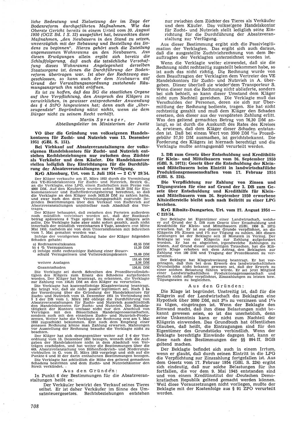 Neue Justiz (NJ), Zeitschrift für Recht und Rechtswissenschaft [Deutsche Demokratische Republik (DDR)], 8. Jahrgang 1954, Seite 708 (NJ DDR 1954, S. 708)