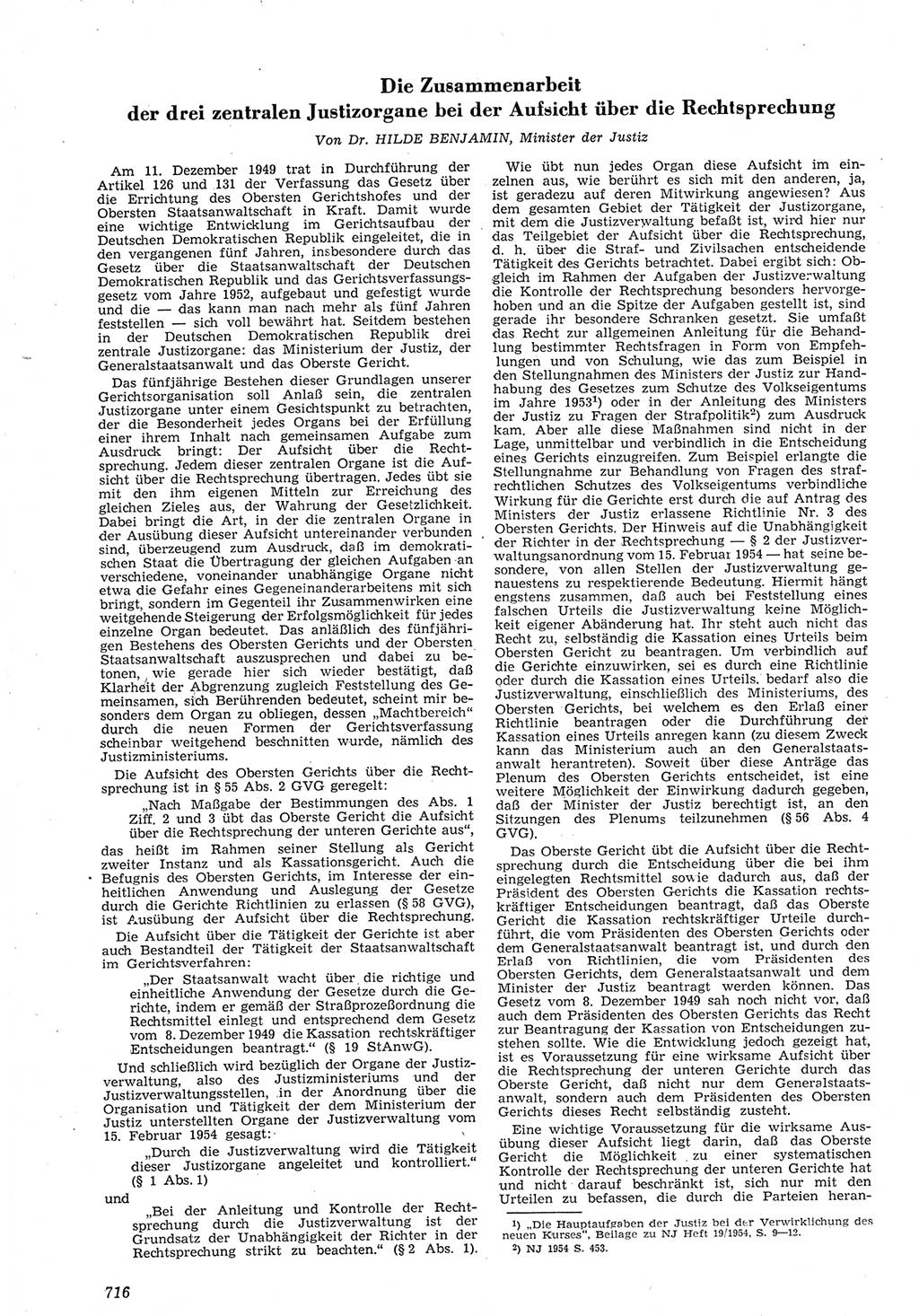 Neue Justiz (NJ), Zeitschrift für Recht und Rechtswissenschaft [Deutsche Demokratische Republik (DDR)], 8. Jahrgang 1954, Seite 716 (NJ DDR 1954, S. 716)